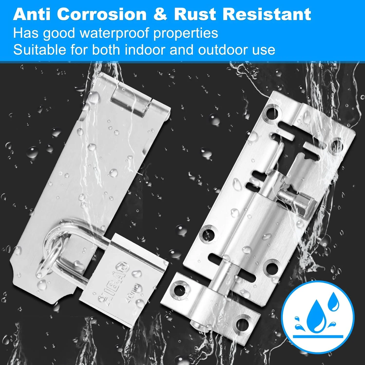 قفل زبانه درب Tahbarshi، 3 اینچ (75 میلی متر) به همراه قفل آویز و کلید + قفل درب استیل ضد زنگ 4.92 اینچ (125 میلی متر)، قفل زبانه استیل ضد زنگ برای دروازه، پنجره، حصار