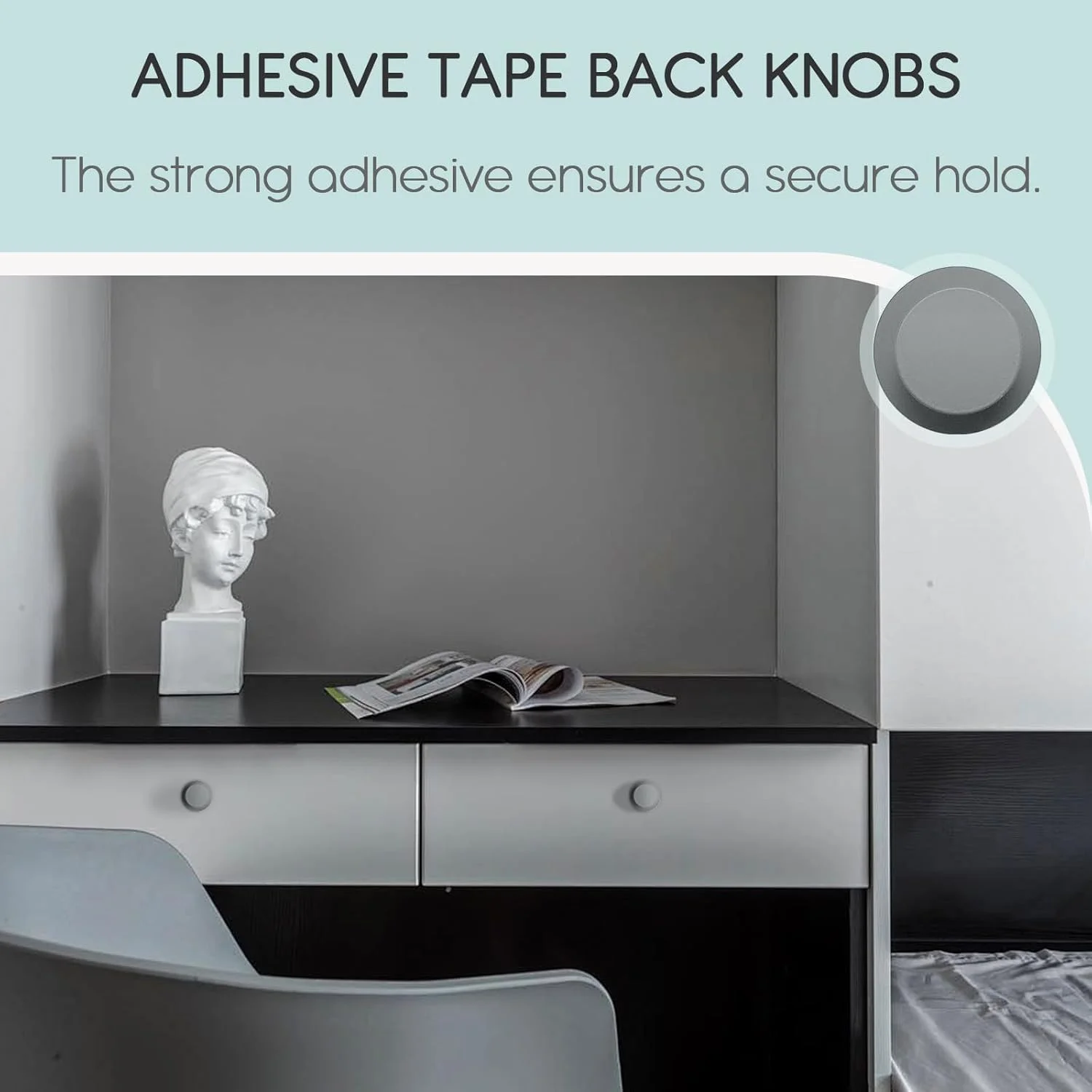 بسته 6 عددی دستگیره های آلومینیومی خودچسب رنگی موراندا، دستگیره های خاکستری تیره، خودچسب، بدون نیاز به سوراخکاری، دستگیره کابینت برای کمد، آینه، کابینت، کشو