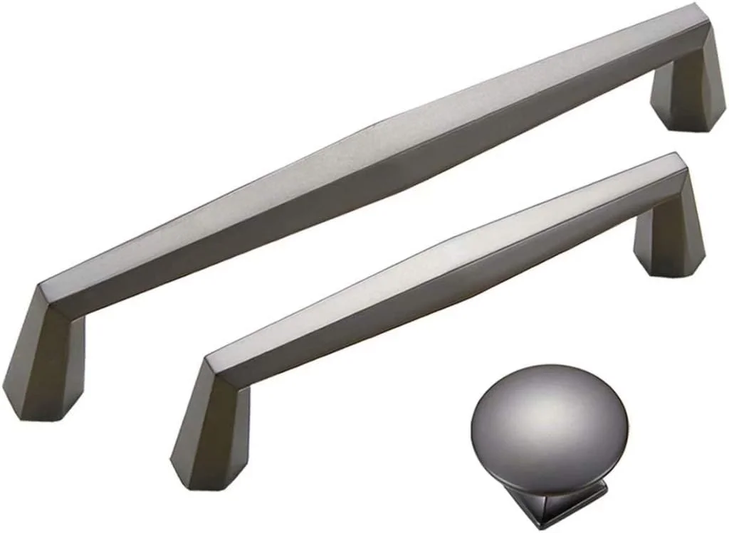 ست 6 عددی دستگیره/دکمه درب کابینت آلیاژ روی، دستگیره کشو کمد آشپزخانه، دستگیره های کلاسیک خاکستری، دستگیره کمانی برای درب کمد