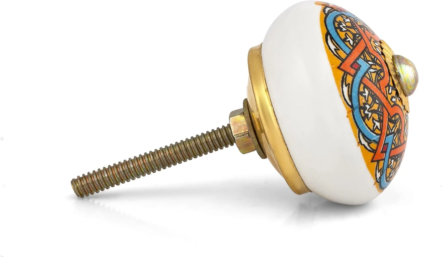 دستگیره های سرامیکی Craft TradeDoor برای کشو - مجموعه ای از دستگیره های سرامیکی آبی رنگ با اتصالات برنجی برای کابینت ها و کمدها، لوازم جانبی سخت افزاری مبلمان عتیقه - ماندالای چند رنگ - بسته 20 عددی