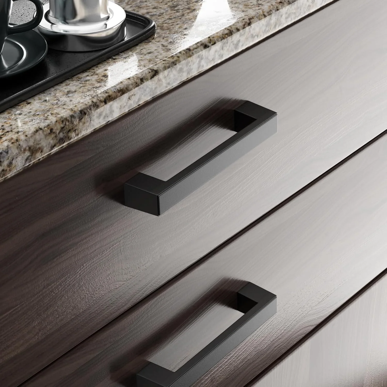 دستگیره کابینت کوبه، بسته 10 عددی، 3 اینچی، دستگیره های جامد - دستگیره های کابینت مشکی مات - دستگیره های مدرن مناسب برای کابینت ها، کشوها، قفسه های کتاب، صندوقچه ها