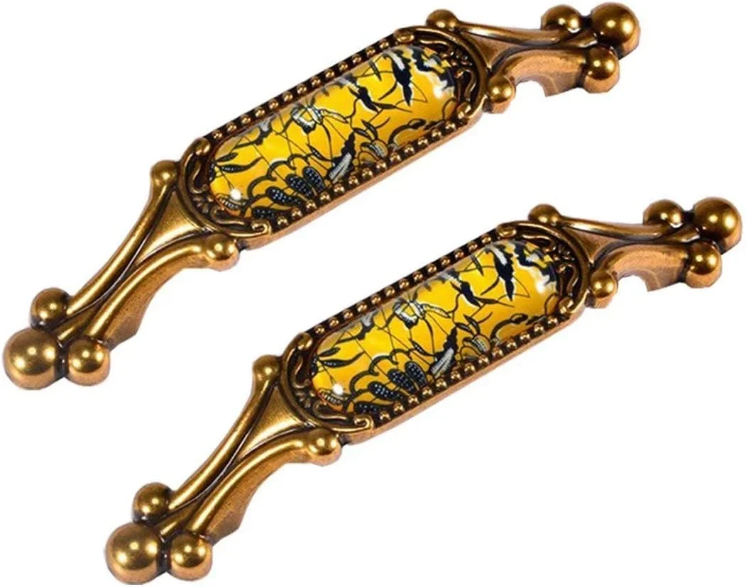 دستگیره ساده کشو 2 عددی کریستالی کلاسیک | یراق کابینت آشپزخانه/دستگیره کشو میز آرایش قدیمی (تک سوراخ) (رنگ : رنگ C فاصله سوراخ 96 میلی متر)