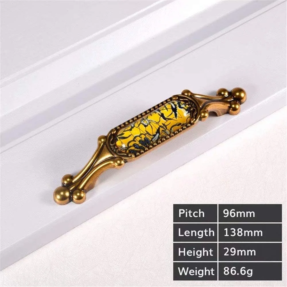 دستگیره ساده کشو 2 عددی کریستالی کلاسیک | یراق کابینت آشپزخانه/دستگیره کشو میز آرایش قدیمی (تک سوراخ) (رنگ : رنگ C فاصله سوراخ 96 میلی متر)