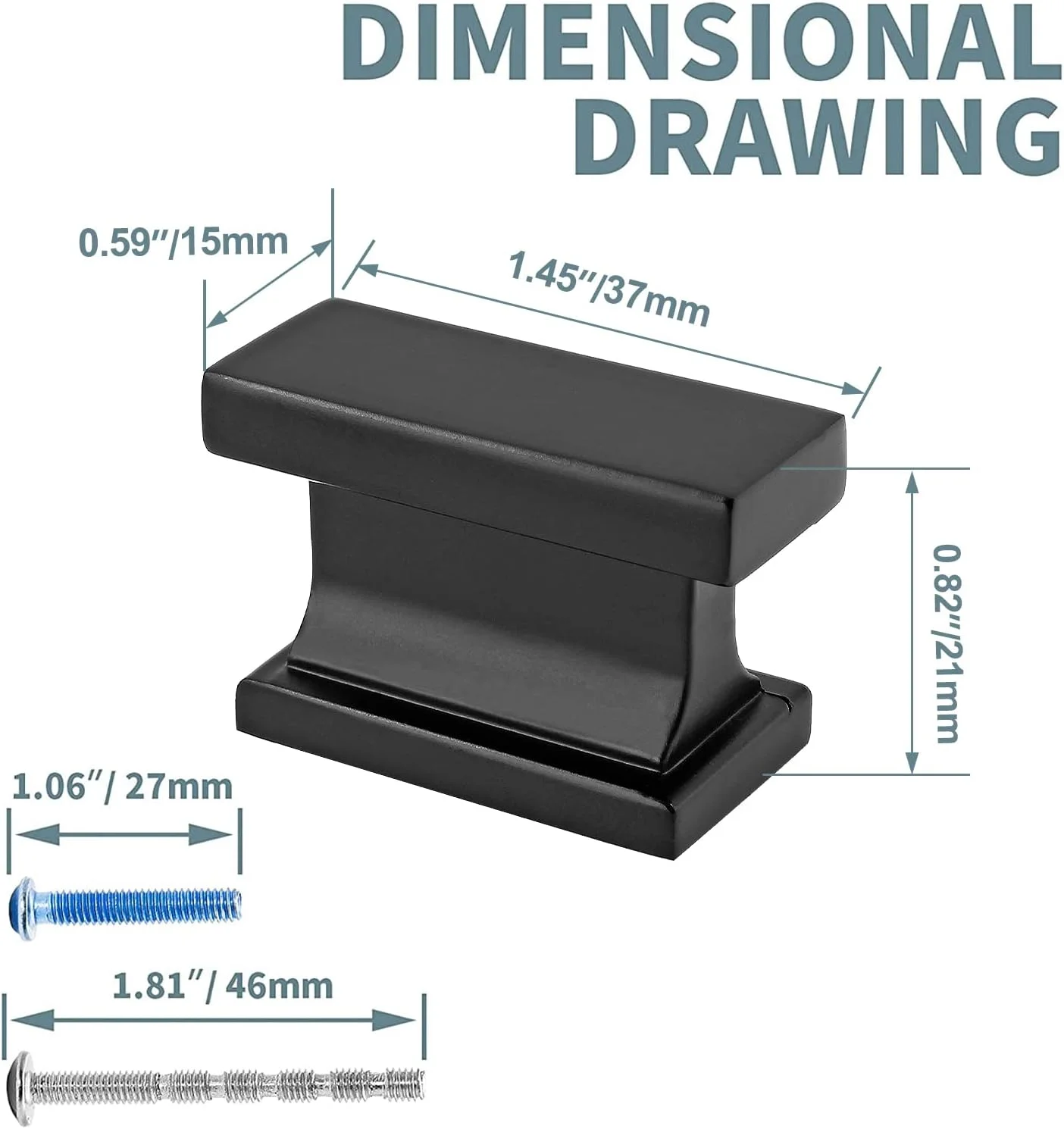 دستگیره کابینت مستطیلی مشکی مات Cionyce، بسته 5 عددی، سخت افزار کابینت، دستگیره کمد و کشو
