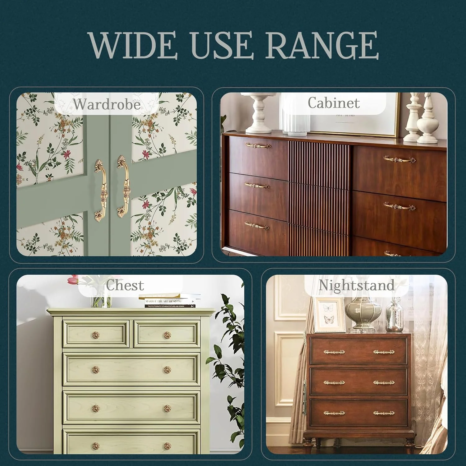 CcHhyyt بسته 2 عددی دستگیره کابینت برنجی 3-3/4 اینچی با طرح گلدار عتیقه، دستگیره کشو، سخت افزار آشپزخانه برنجی جامد، دستگیره های طلایی مات برای کشو کمد کابینت (مرکز سوراخ 3-3/4 اینچی، طلایی)