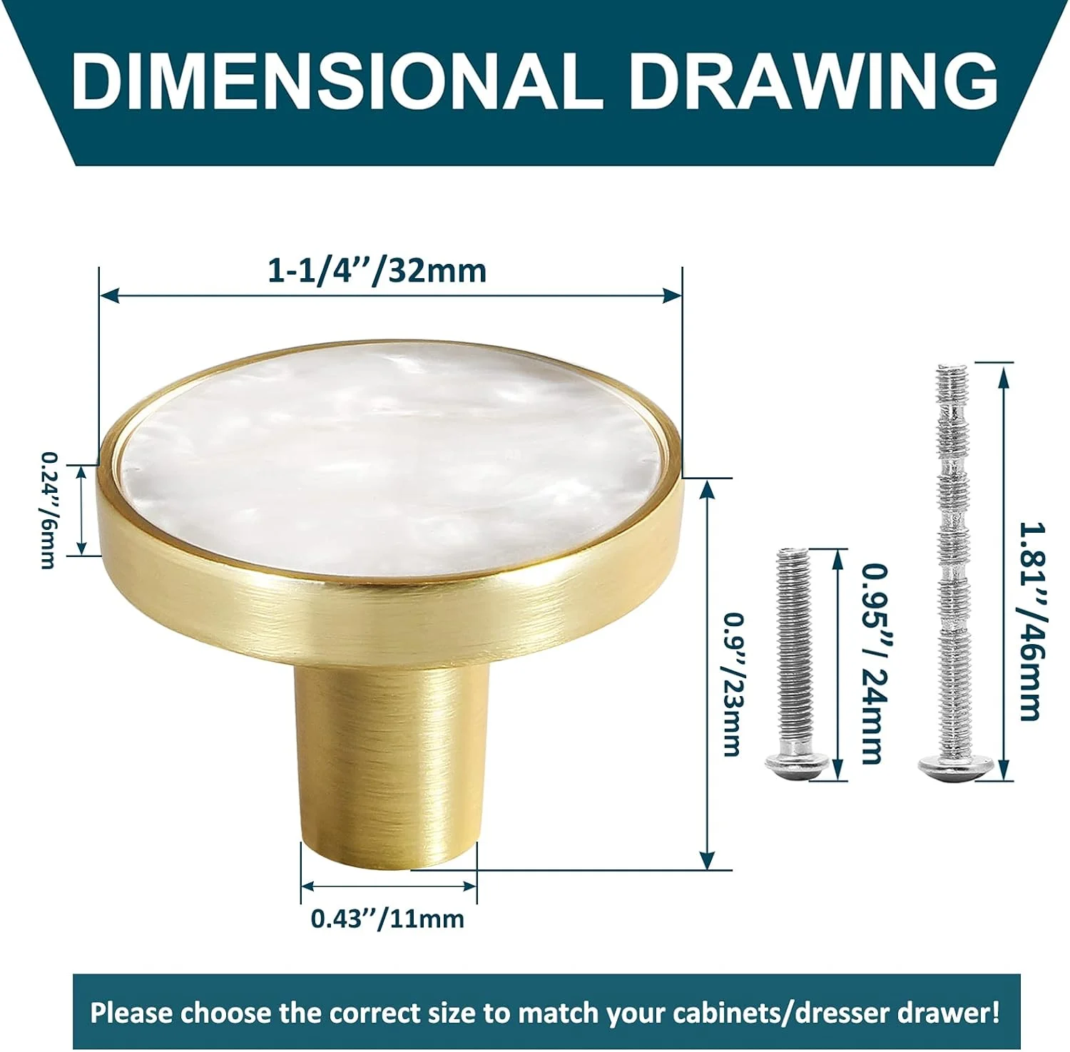 سیونایس بسته 12 عددی دستگیره طلایی برای کشوهای کمد، دستگیره های برنجی گرد کابینت برای درب کابینت آشپزخانه سخت افزار تزئینی مبلمان، قطر 1-1/4 اینچ، سفید