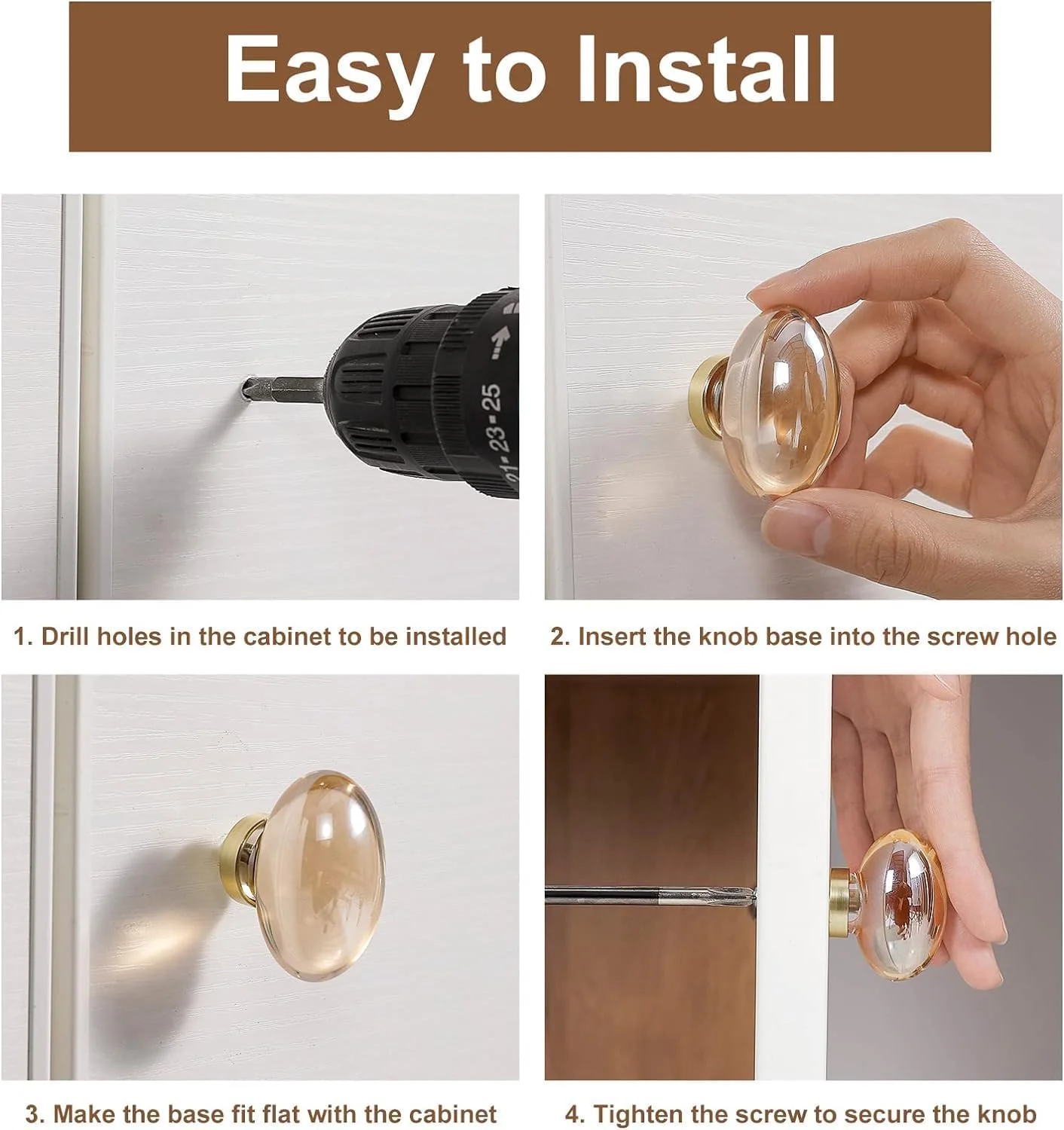 CLCTK بسته 4 عددی دستگیره کابینت کریستالی شامپاینی، دستگیره کابینت طلایی دستگیره شیشه ای برای کشوهای کمد سخت افزار مبلمان برنجی (بیضی)