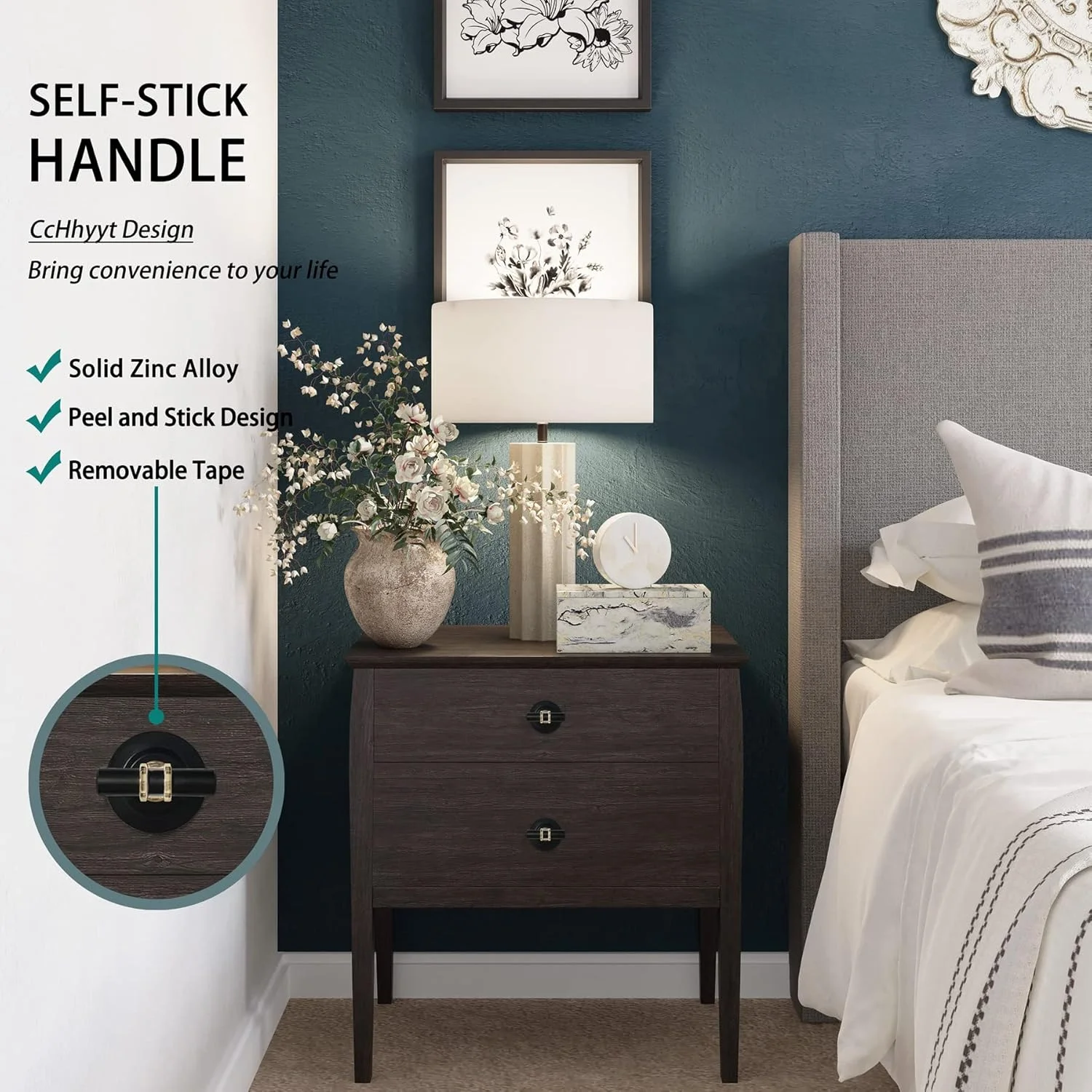 بسته 2 عددی دستگیره خود چسب CcHhyyt، دستگیره کابینت، دستگیره درب، دستگیره کشو، دستگیره برای چسباندن، دستگیره فلزی، دستگیره مبلمان، ساخته شده از آلیاژ روی، دستگیره درب کشویی برای کابینت آشپزخانه