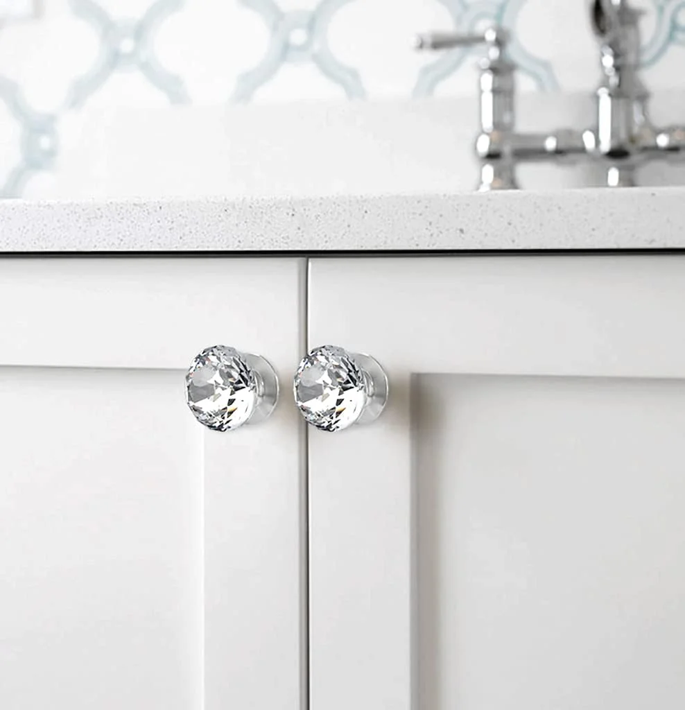 بسته 4 عددی دستگیره مبلمان کریستالی آلومینیومی خود چسب CcHhyyt: نقره ای، کریستال (95٪، 5٪) دستگیره چسبی برای کابینت، درب کشویی شیشه ای، کشو