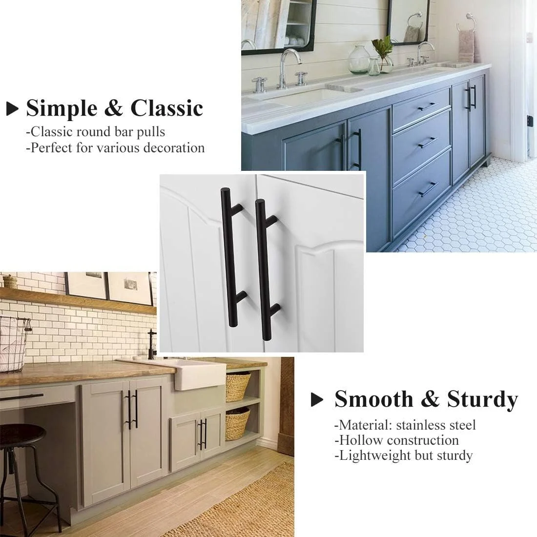 ست دستگیره کابینت CENAP شامل 5 عدد دستگیره میله‌ای T شکل گرد 2-1/2 اینچی + 5 عدد دستگیره کاسه‌ای، دستگیره کابینت آشپزخانه مشکی مات، دستگیره کشو مشکی، یراق آلات کابینت آشپزخانه، دستگیره کابینت برای کشو کمد