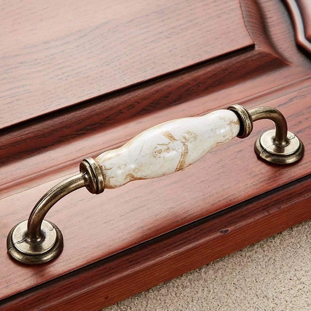 ست 6 عددی دستگیره کابینت مبلمان، دستگیره درب سرامیکی کلاسیک، دستگیره و دکمه کابینت آشپزخانه، لوازم جانبی سخت افزاری کمد