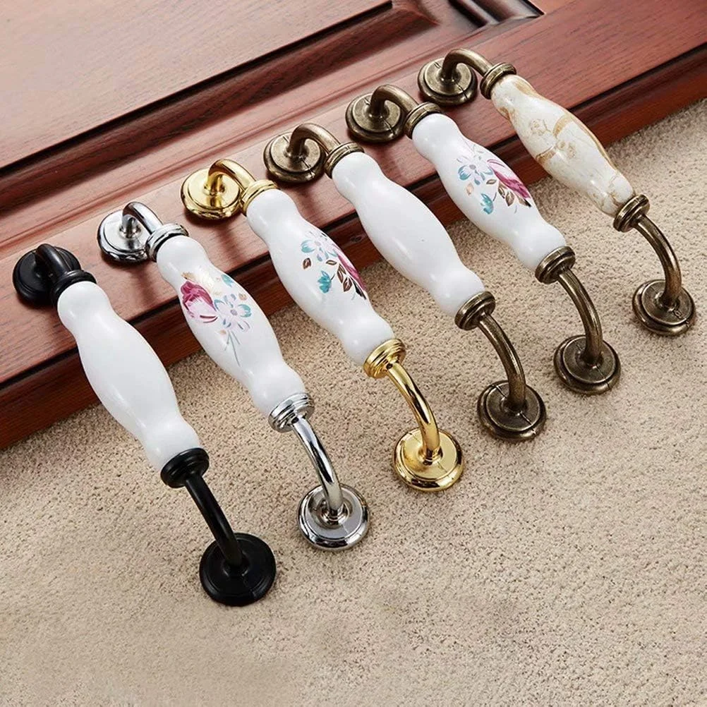 ست 6 عددی دستگیره کابینت مبلمان، دستگیره درب سرامیکی کلاسیک، دستگیره و دکمه کابینت آشپزخانه، لوازم جانبی سخت افزاری کمد