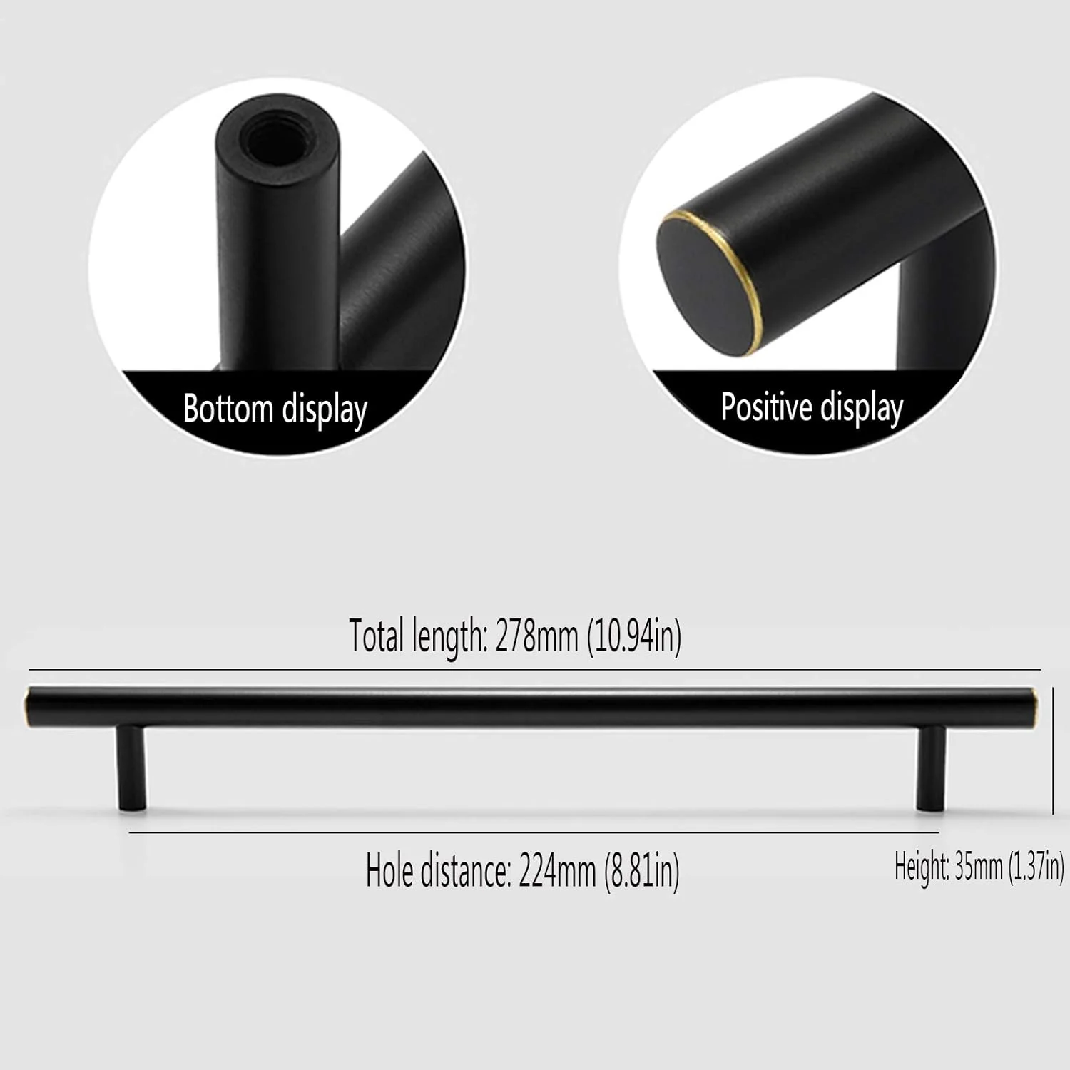 دستگیره های تی بار، دستگیره کابینت، دستگیره کمد، دستگیره کشو، دستگیره های کشو دراور، دستگیره های کمد، دستگیره های درب کلاسیک برنجی، دستگیره کمد لباس، دستگیره جامد (برنز مشکی، فاصله سوراخ: 224 میلی متر)