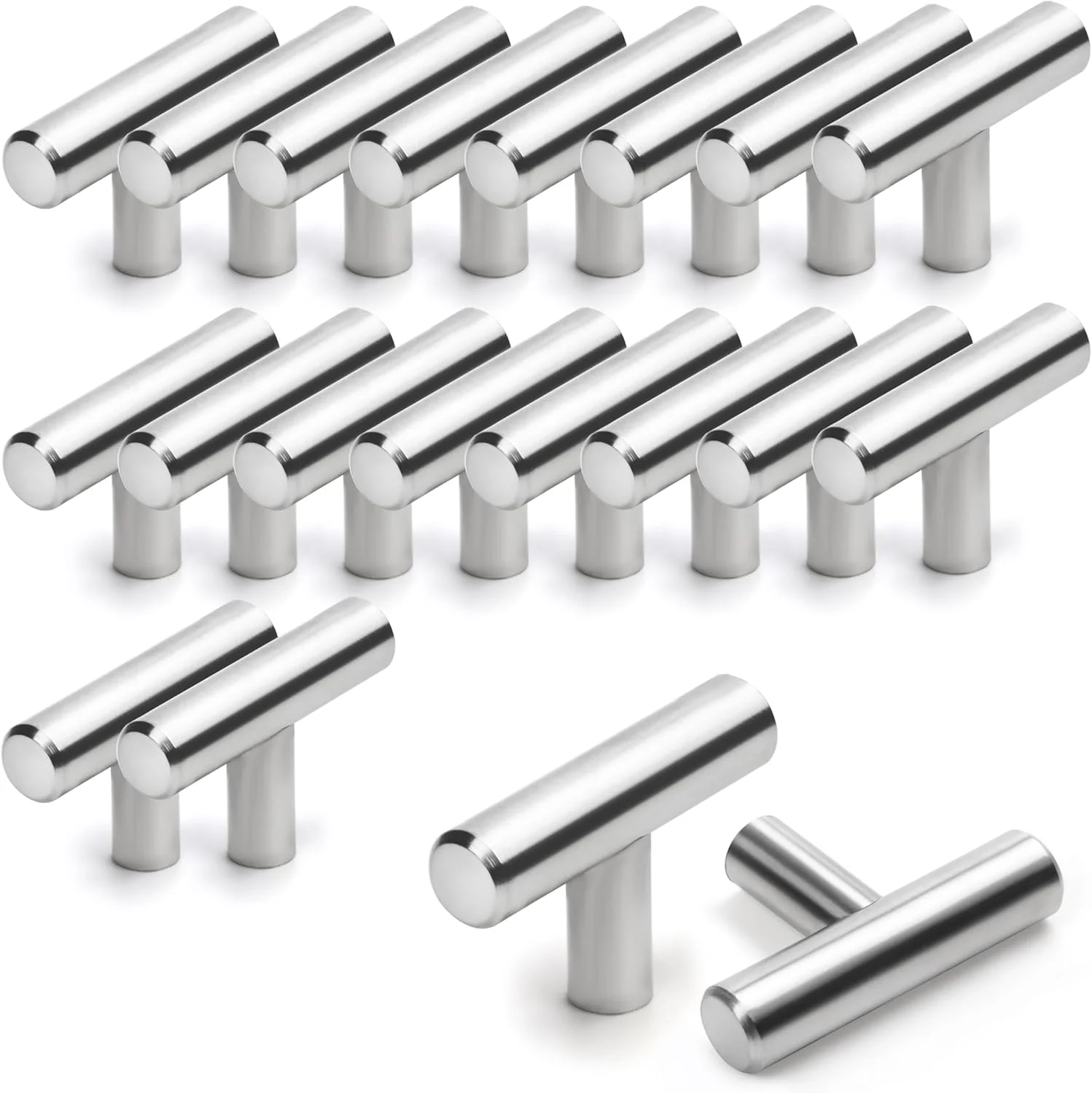 دستگیره کابینت آشپزخانه BELLE VOUS بسته 20 عددی - دستگیره های T شکل نیکل برس خورده 50 میلی متری - دستگیره های استیل نقره ای - سخت افزار برای کشوها، کمدها، درها، مبلمان، اتاق خواب، کمد لباس و مبلمان