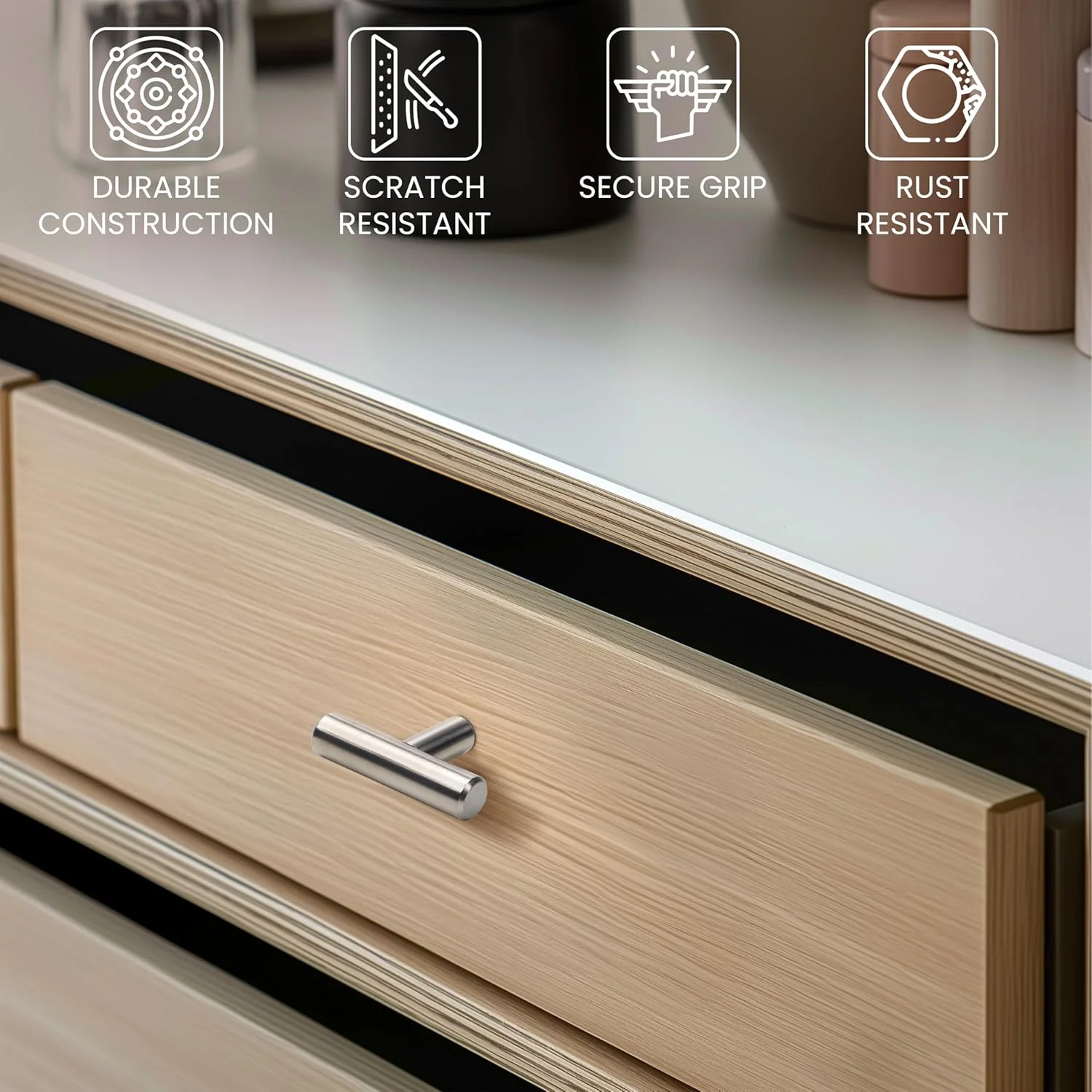 دستگیره کابینت آشپزخانه BELLE VOUS بسته 20 عددی - دستگیره های T شکل نیکل برس خورده 50 میلی متری - دستگیره های استیل نقره ای - سخت افزار برای کشوها، کمدها، درها، مبلمان، اتاق خواب، کمد لباس و مبلمان