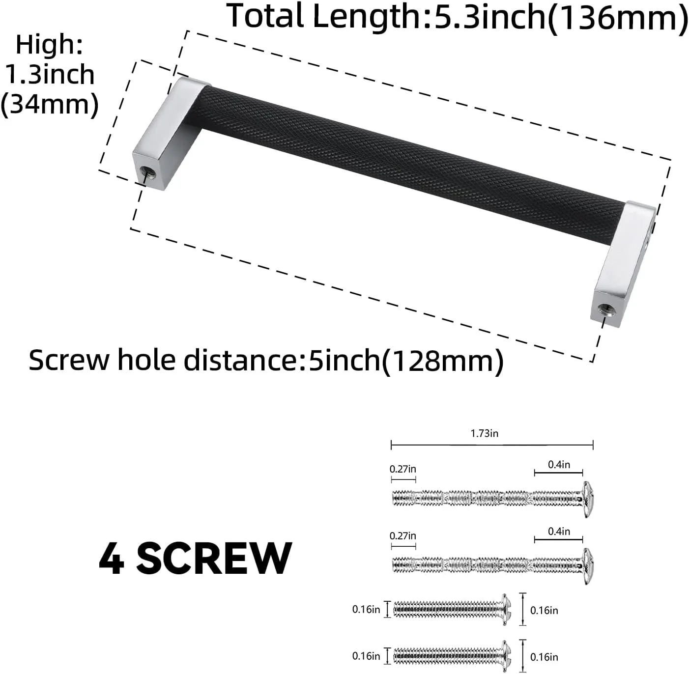 بوکوبی 10 عددی دستگیره کابینت آشپزخانه 5 اینچی (128 میلی متر) مشکی مات و کروم براق، دستگیره های شیاردار، دستگیره های مشکی کشو، یراق آلات آشپزخانه