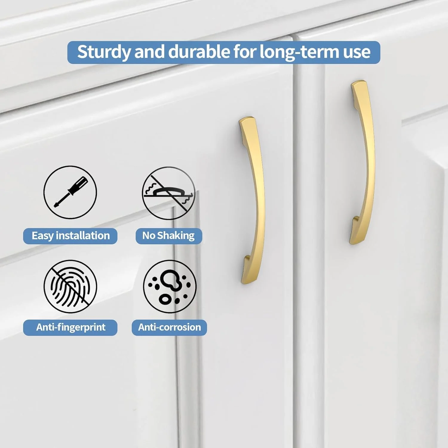 دستگیره مبلمان Amerdeco UK0023، دستگیره کابینت طلایی برس خورده، دستگیره آشپزخانه، فاصله سوراخ 128 میلی متر، دستگیره کشو، دستگیره برای کابینت آشپزخانه، کمد لباس، بسته 10 عددی