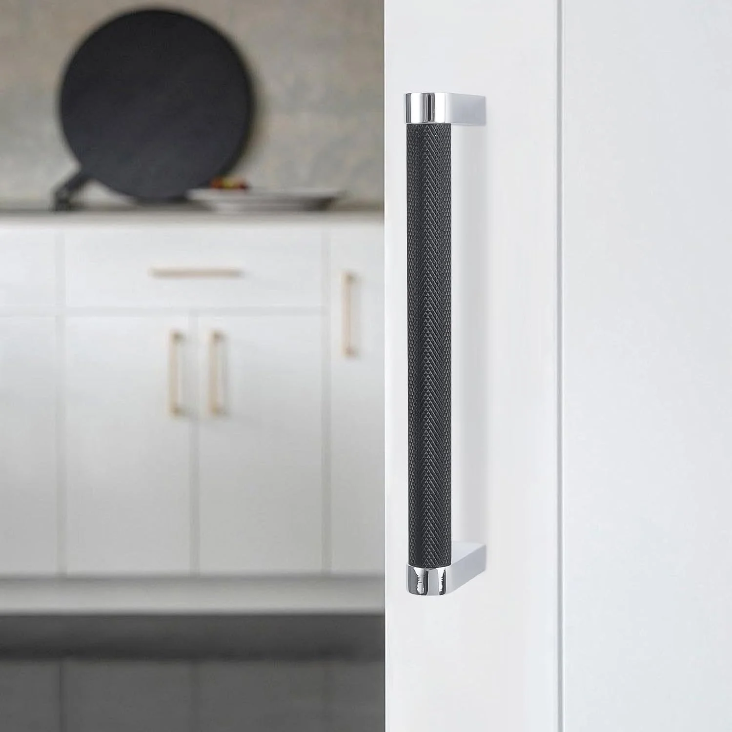 بوکوبی 10 عددی دستگیره کابینت آشپزخانه 5 اینچی (128 میلی متر) مشکی مات و کروم براق، دستگیره های شیاردار، دستگیره های مشکی کشو، یراق آلات آشپزخانه