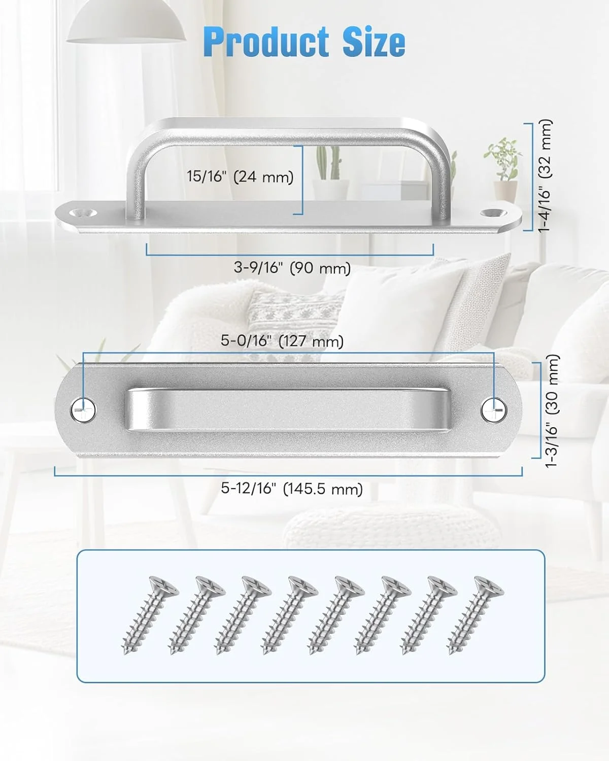 دستگیره درب کشویی انوبیی 5.7 اینچی - دستگیره های کشویی آلومینیومی برای کشو، کمد، درب دوش/شیشه ای/سوله/آشپزخانه/درب های گاراژ به همراه پیچ