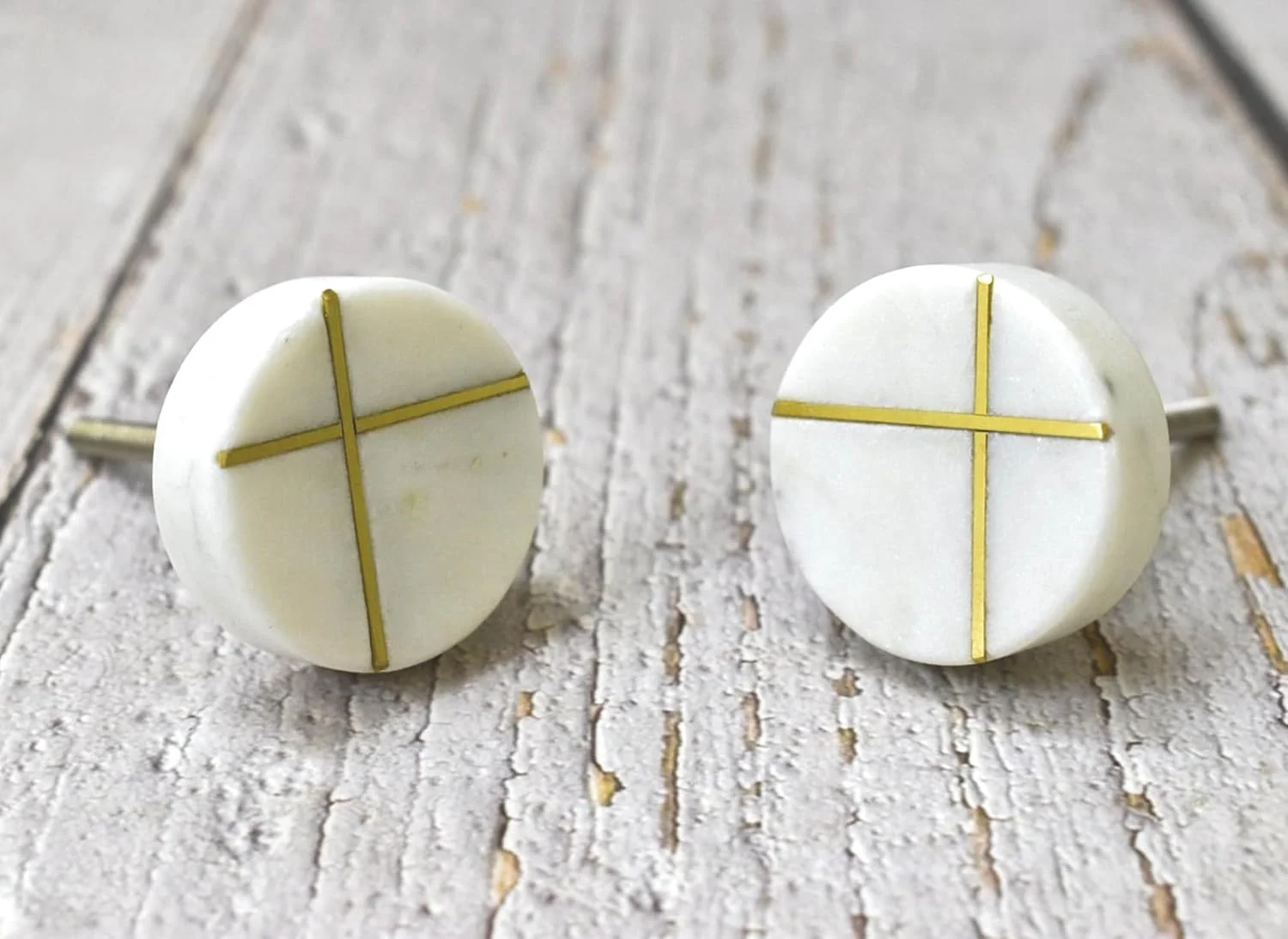 دستگیره گرد مرمر برنجی آرتیسنو، دستگیره مدرن کابینت، سخت افزار تزئینی، سخت افزار مبلمان، دستگیره کابینت، کشو، سفید، ست 6 عددی