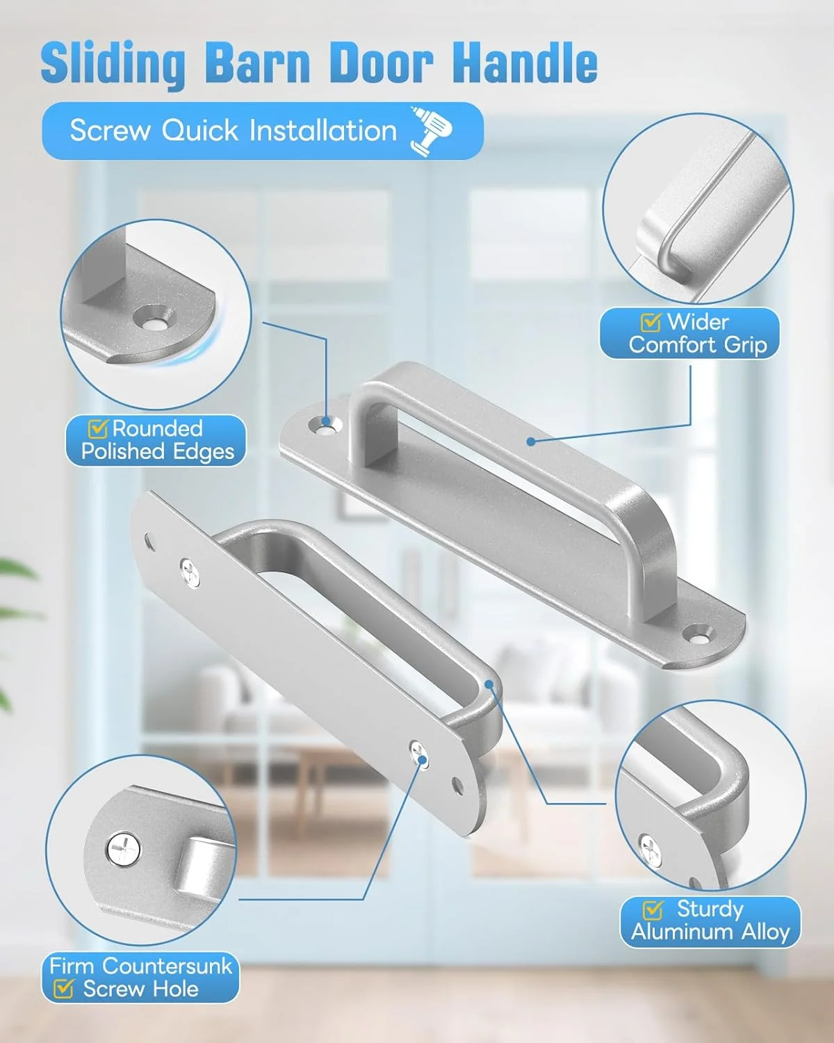 دستگیره درب کشویی انوبیی 5.7 اینچی - دستگیره های کشویی آلومینیومی برای کشو، کمد، درب دوش/شیشه ای/سوله/آشپزخانه/درب های گاراژ به همراه پیچ