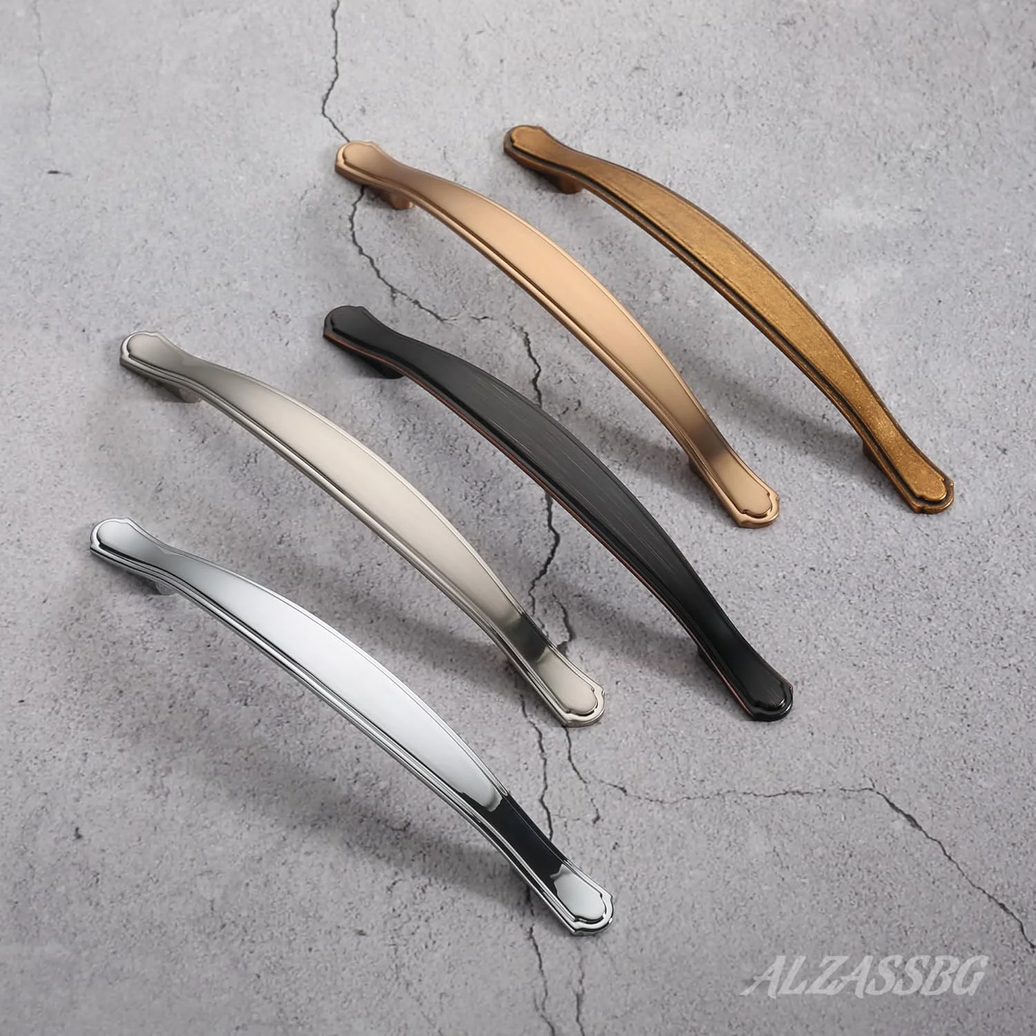 دستگیره کابینت شامپاین برنزی Alzassbg، بسته 10 عددی، فاصله مرکز سوراخ 160 میلی متر، دستگیره کمانی سخت افزار آشپزخانه برای کابینت و کشو مدل AL3028TGP