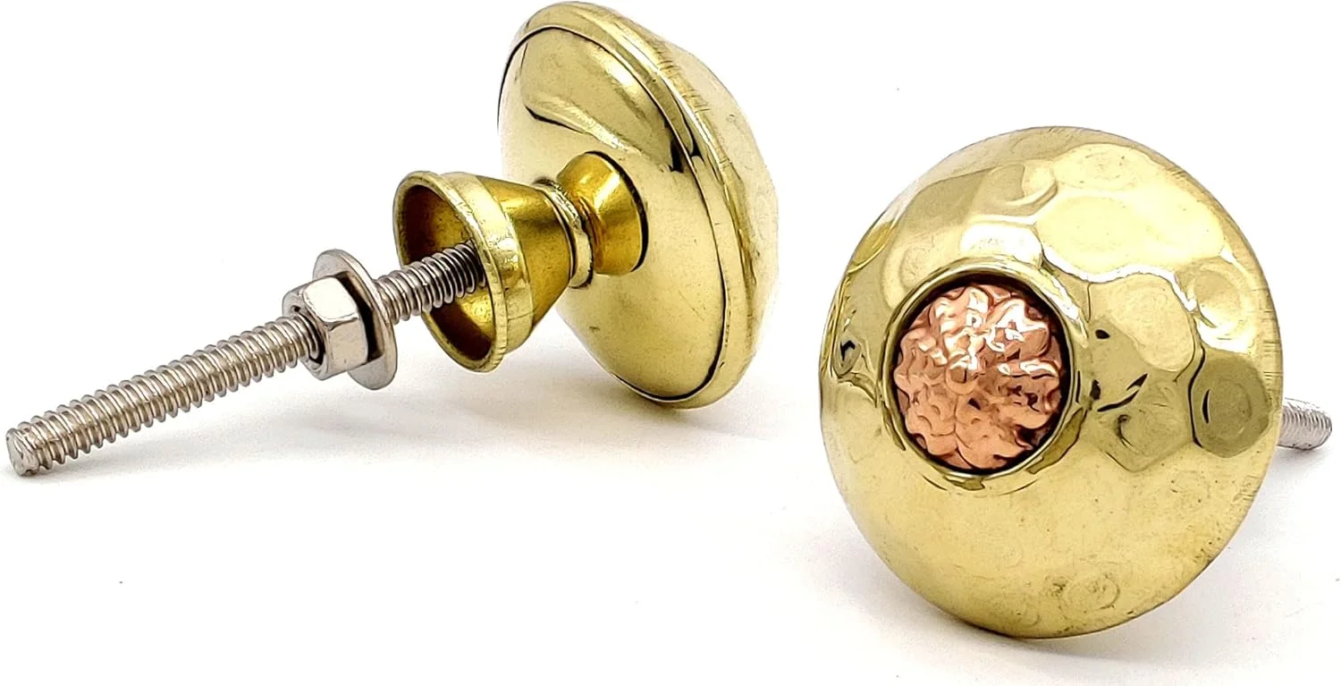 دستگیره های برنجی و مسی درب، کشو و کمد 5MoonSun5، دستگیره های فشاری برای کابینت، کمد لباس و کابینت آشپزخانه / دکور سخت افزاری کلاسیک دست ساز حکاکی شده 36 میلی متر مجموعه 6 عددی