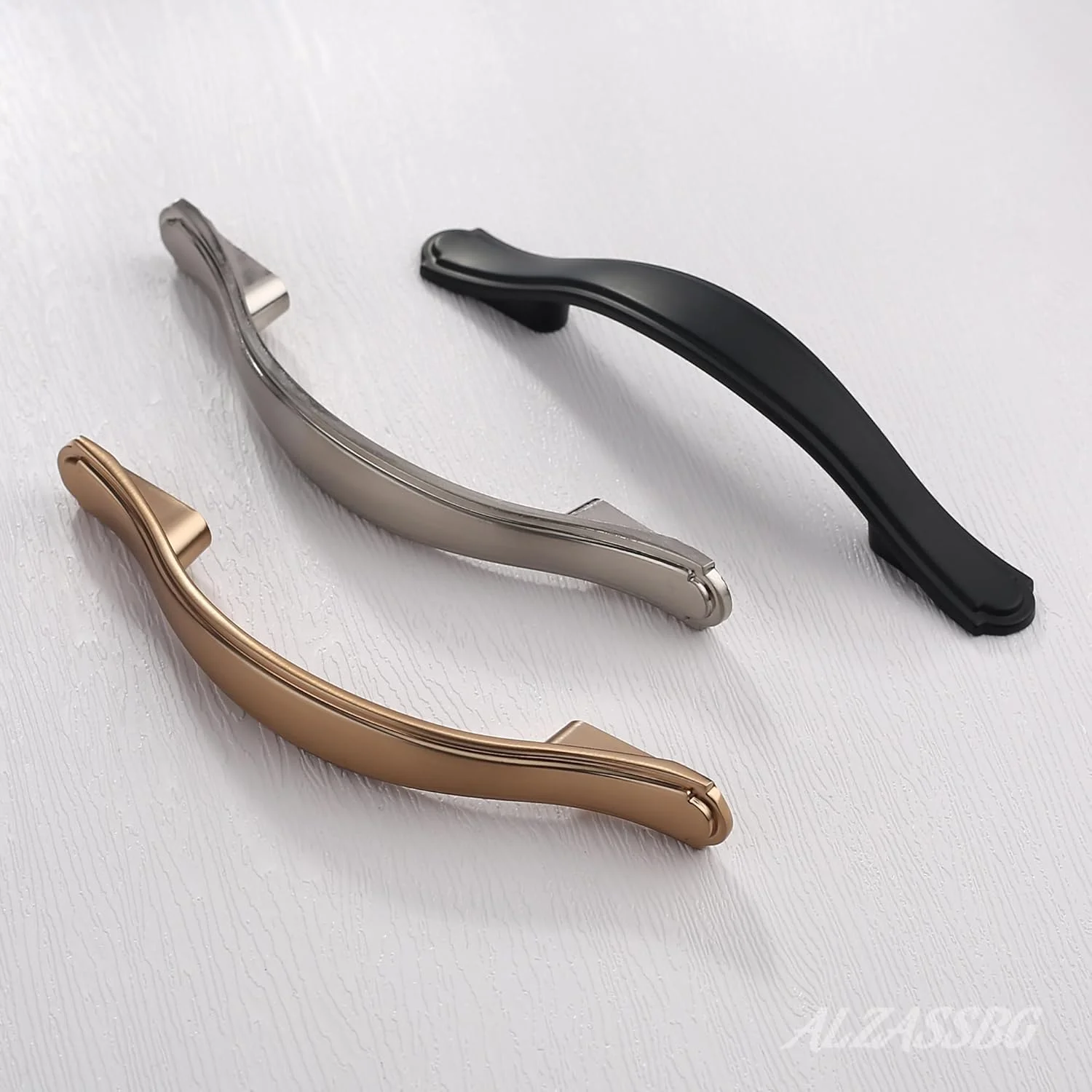 دستگیره کابینت مشکی مات Alzassbg بسته 10 عددی، طول 128 میلی متر، دستگیره کمانی سخت افزاری آشپزخانه برای کابینت و کشو مدل AL3028MB