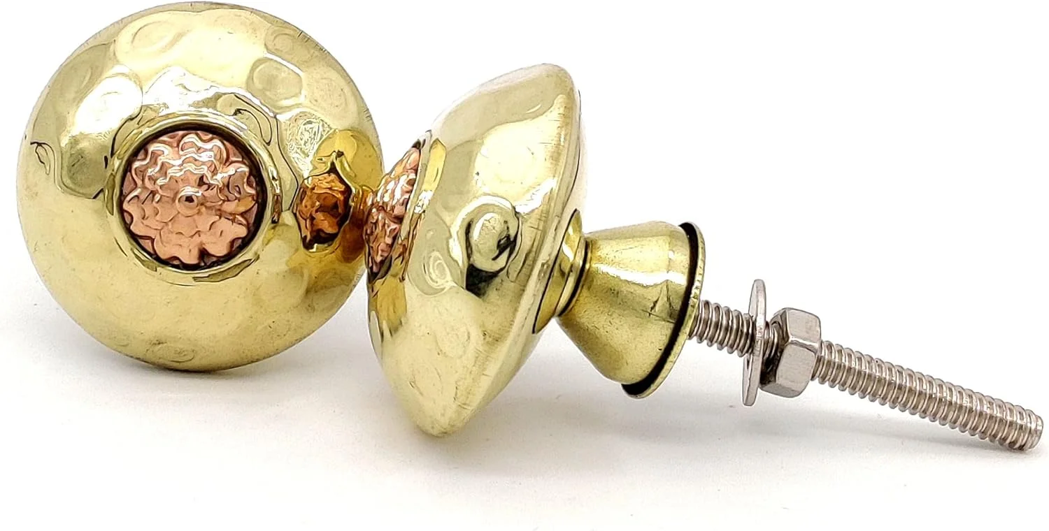 دستگیره های برنجی و مسی درب، کشو و کمد 5MoonSun5، دستگیره های فشاری برای کابینت، کمد لباس و کابینت آشپزخانه / دکور سخت افزاری کلاسیک دست ساز حکاکی شده 36 میلی متر مجموعه 6 عددی