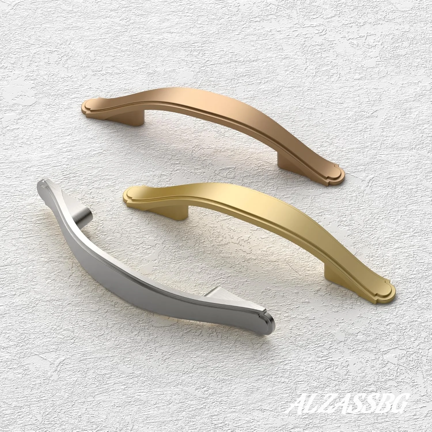 دستگیره کابینت طلایی مات Alzassbg بسته 10 عددی، دستگیره کمانی 3 اینچی (76 میلی متر) سخت افزار آشپزخانه برای کابینت و کشو مدل AL3028MGP