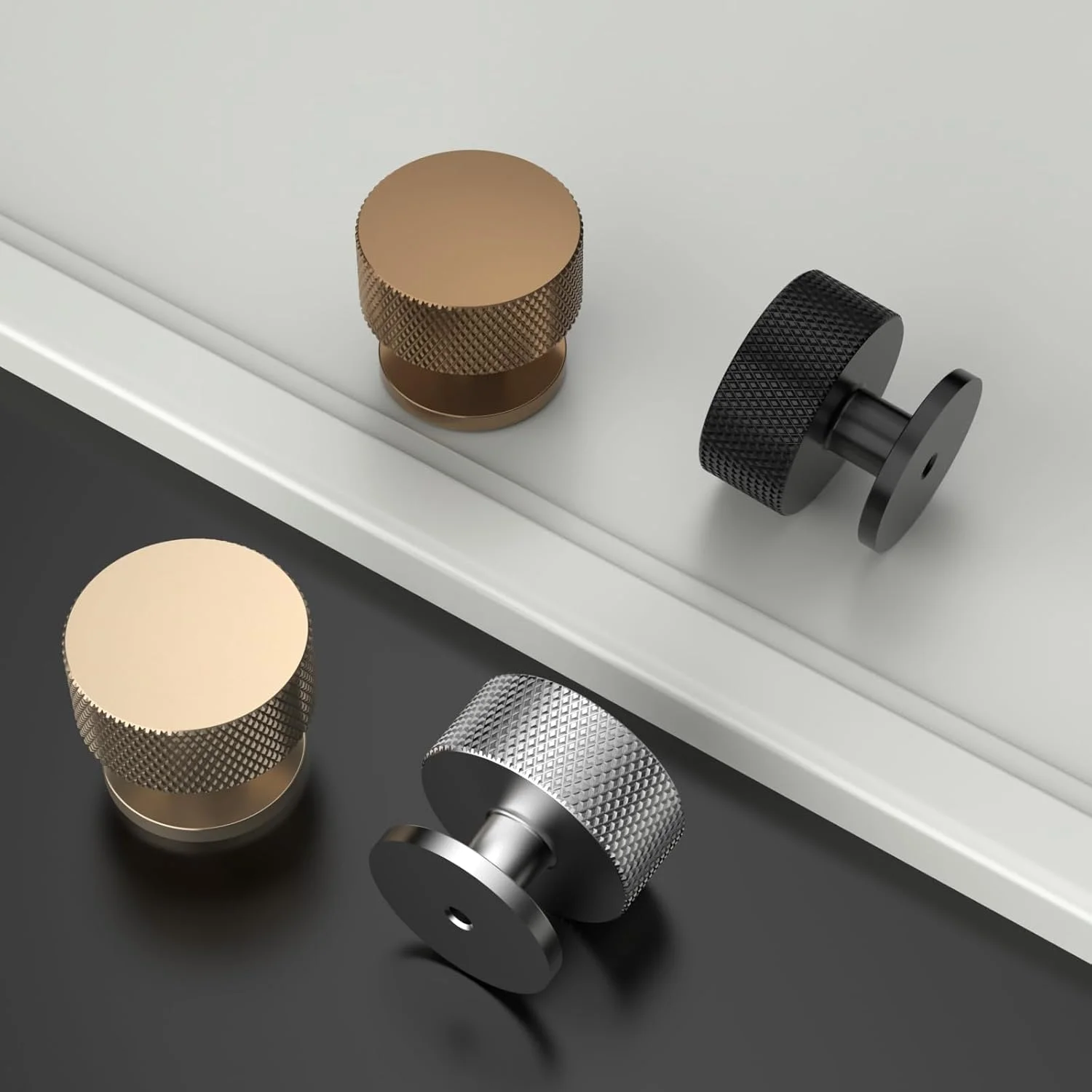 دستگیره کابینت 9BUILD، بسته 10 عددی، نیکل ساتن برس خورده، تک سوراخ، دستگیره های آجدار کابینت، دستگیره کشو، دستگیره کمد مدل UK0045