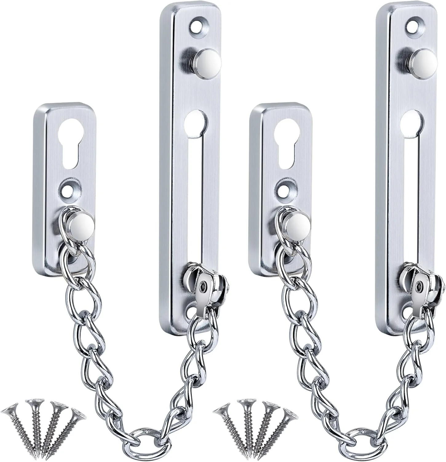 قفل زنجیری درب استیل ضد زنگ با قفل فشاری ضد سرقت، قفل حریم خصوصی امنیتی با پیچ برای خانه، آپارتمان، هتل، اتاق خواب، 2 عدد (نقره ای)