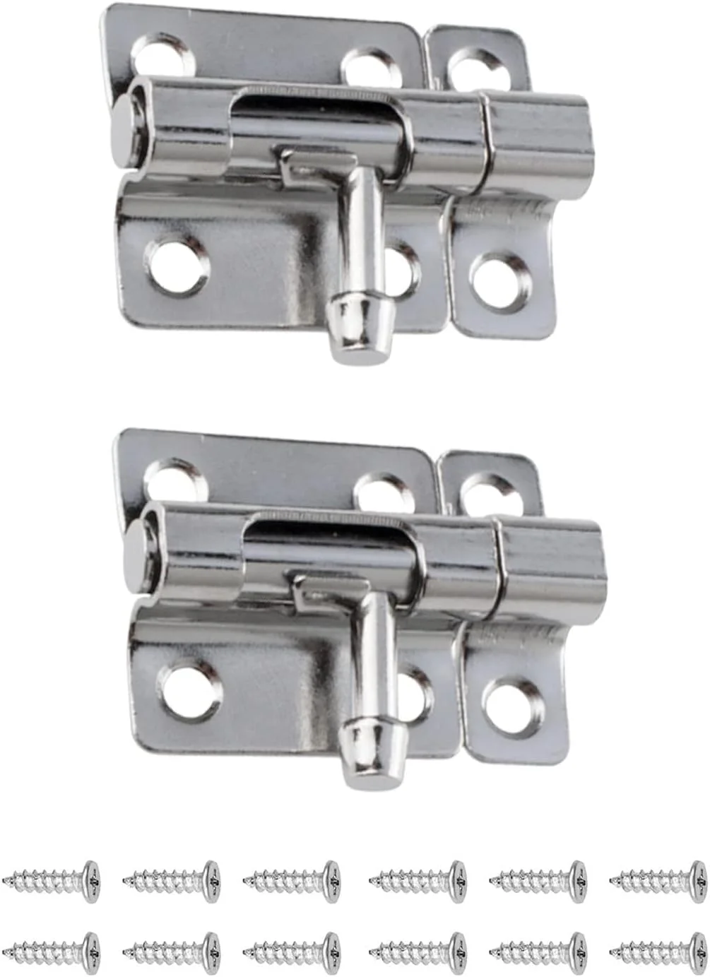 دو عدد قفل زبانه کشویی استیل ضد زنگ، قفل درب سنگین برای درب های باغ، درب اتاق خواب و حمام، کمدهای لباس، کابینت ها و انباری ها، قفل های امنیتی با صفحات کوچک