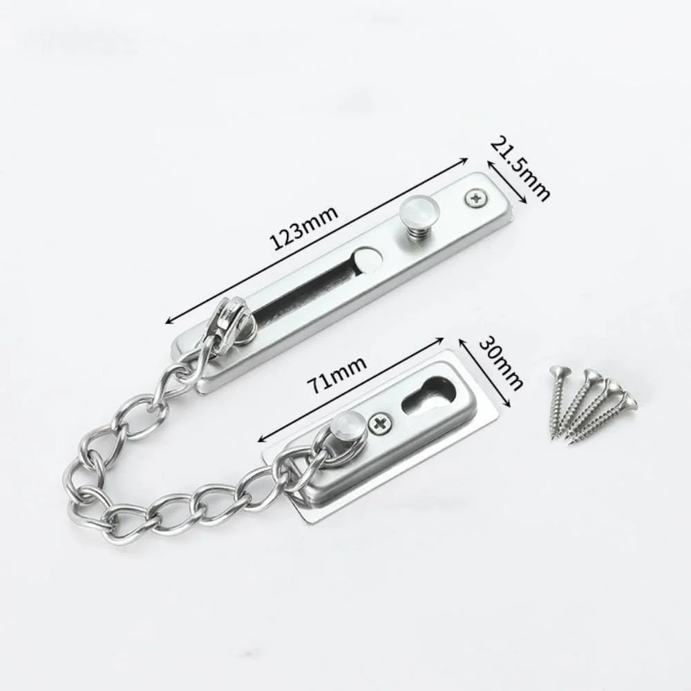 قفل زنجیری درب استیل ضد زنگ با قفل فشاری ضد سرقت، قفل حریم خصوصی امنیتی با پیچ برای خانه، آپارتمان، هتل، اتاق خواب، 2 عدد (نقره ای)