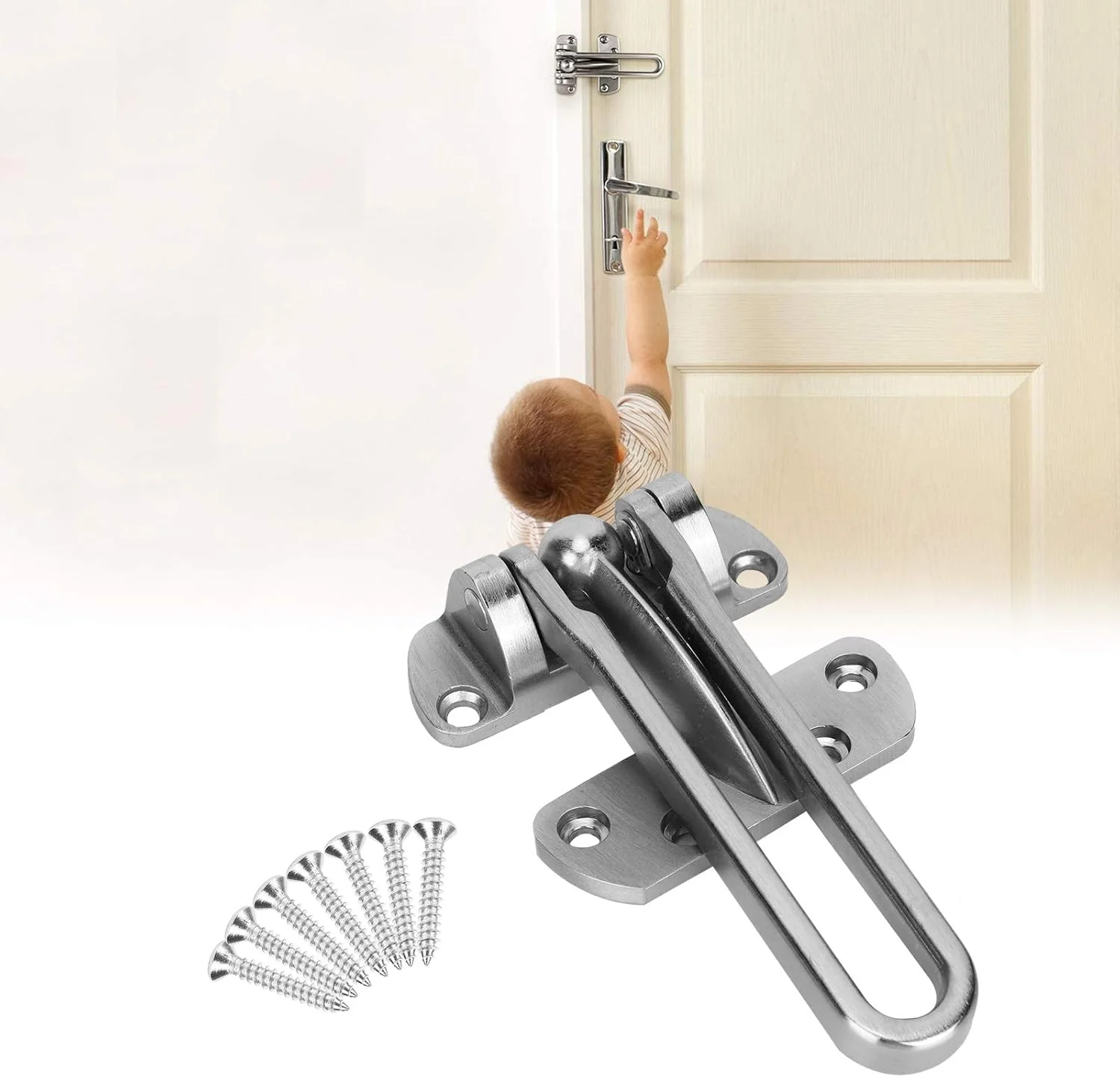 قفل درب، قفل ضد سرقت استیل ضد زنگ، قفل میله ای چرخشی، قفل ایمنی درب، قفل زبانه برای منزل و هتل (نیکل برس خورده)