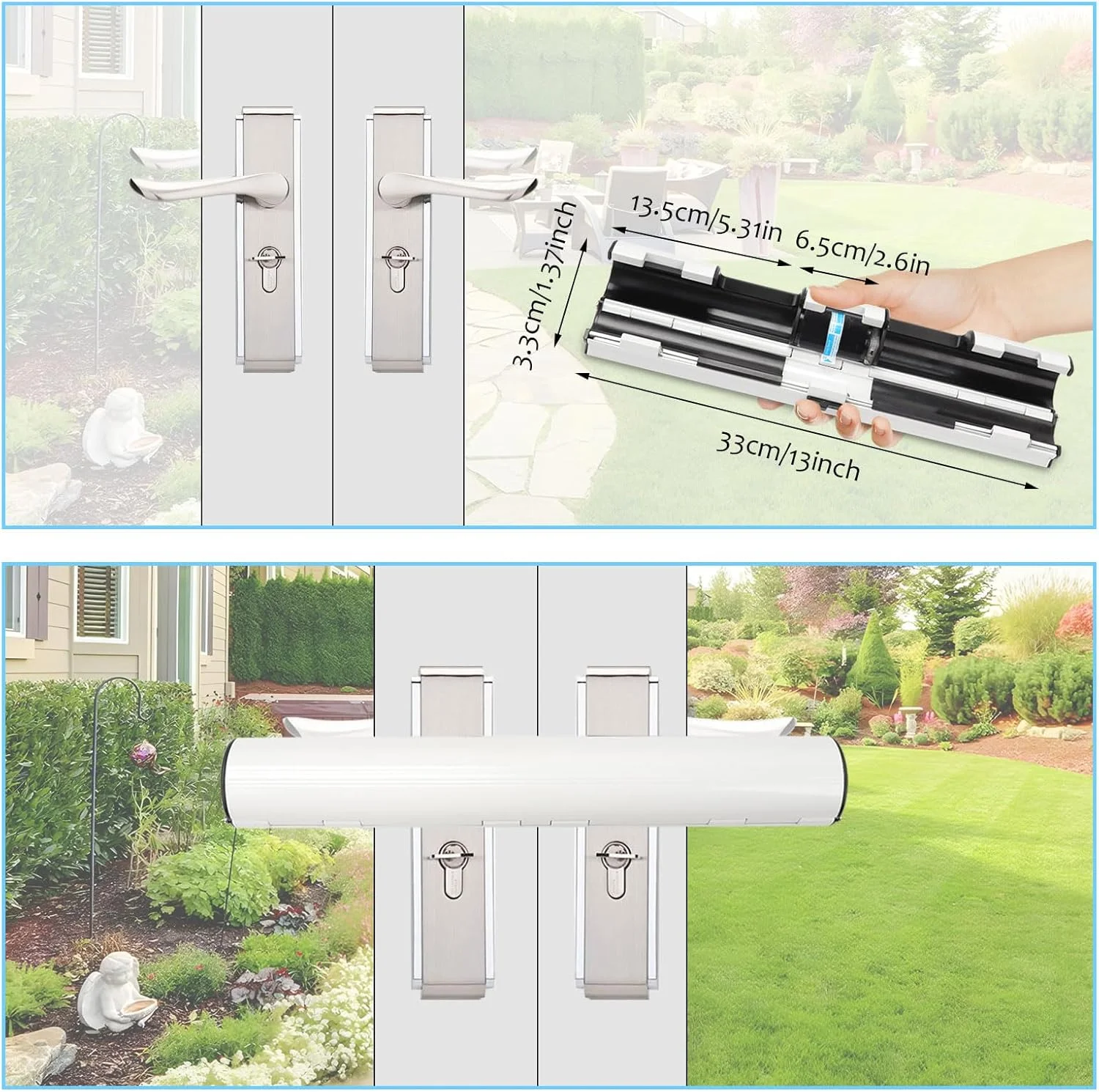 قفل امنیتی درب پاسیو با آلارم، قفل امنیتی درب فرانسوی آلیاژ آلومینیوم قفل ایمنی درب 33 سانتی متر لوله جهانی قفل درب پاسیو با امنیت بالا برای درب های دوتایی قفل درب های گلخانه