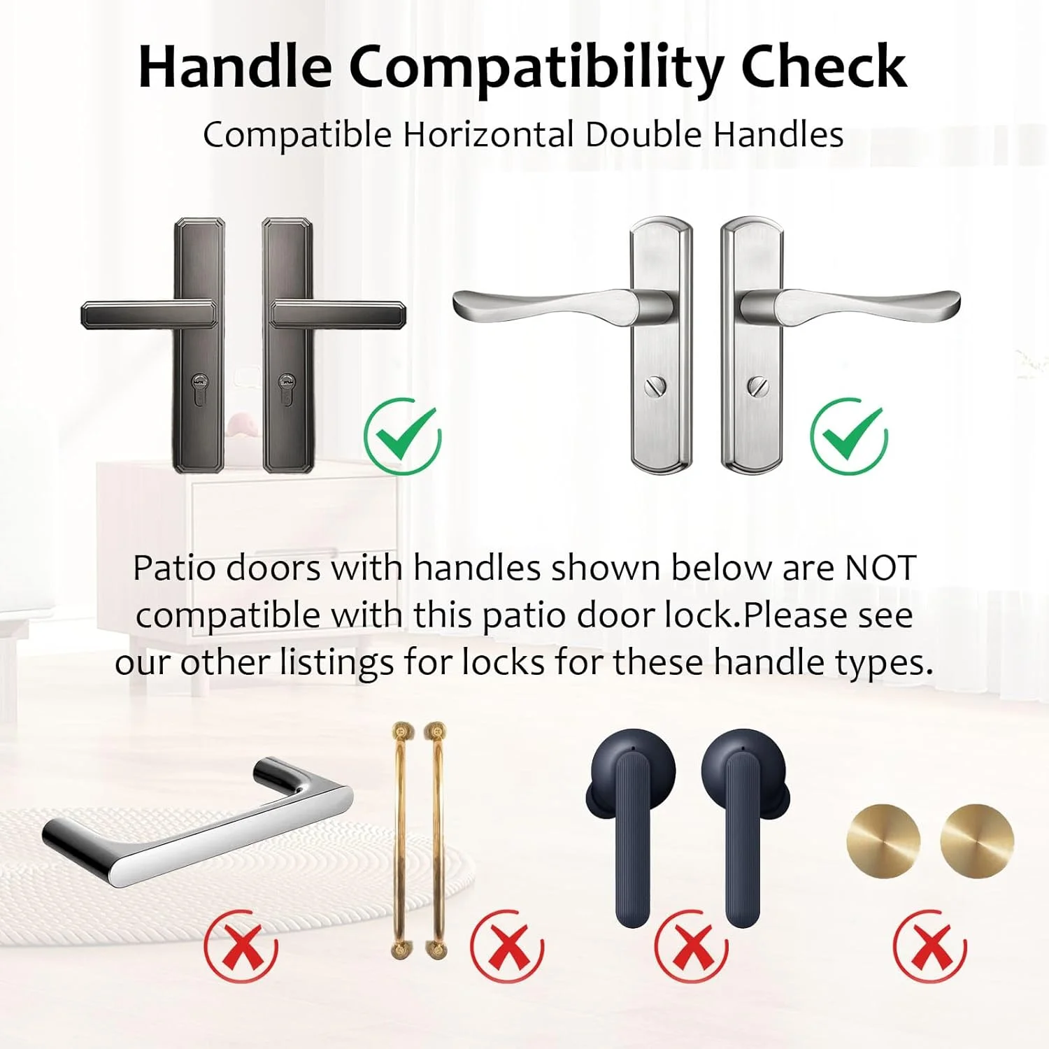 قفل امنیتی درب پاسیو با آلارم، قفل امنیتی درب فرانسوی آلیاژ آلومینیوم قفل ایمنی درب 33 سانتی متر لوله جهانی قفل درب پاسیو با امنیت بالا برای درب های دوتایی قفل درب های گلخانه