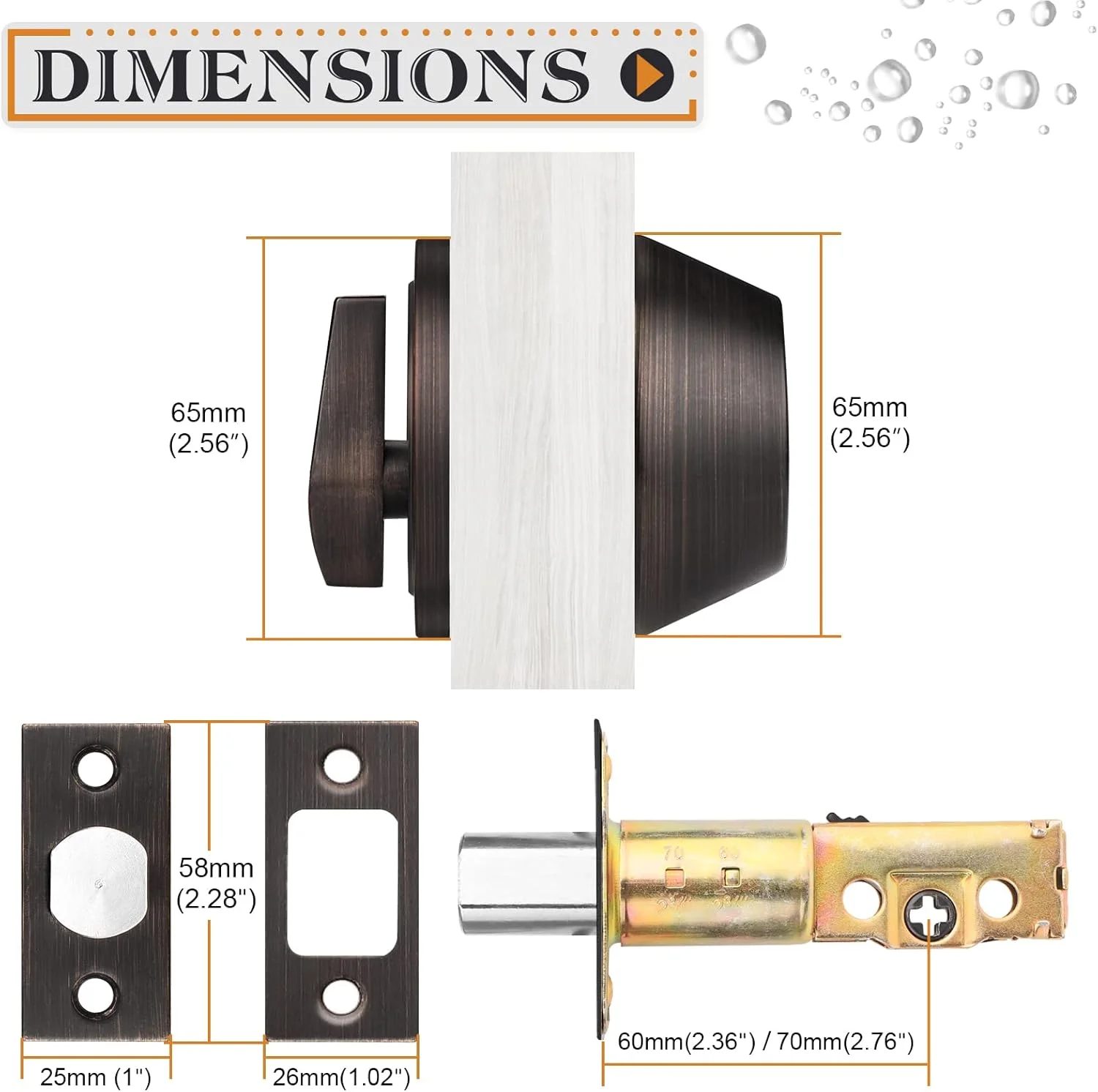 قفل های زبانه ای یکسان (بسته های ترکیبی) Probrico، قفل های زبانه ای تک سیلندر (برای درب ورودی و دروازه جلویی)، سخت افزار ضد سرقت 3 عددی قهوه ای مدل DLD101ORBDB-combo-3Pack-US