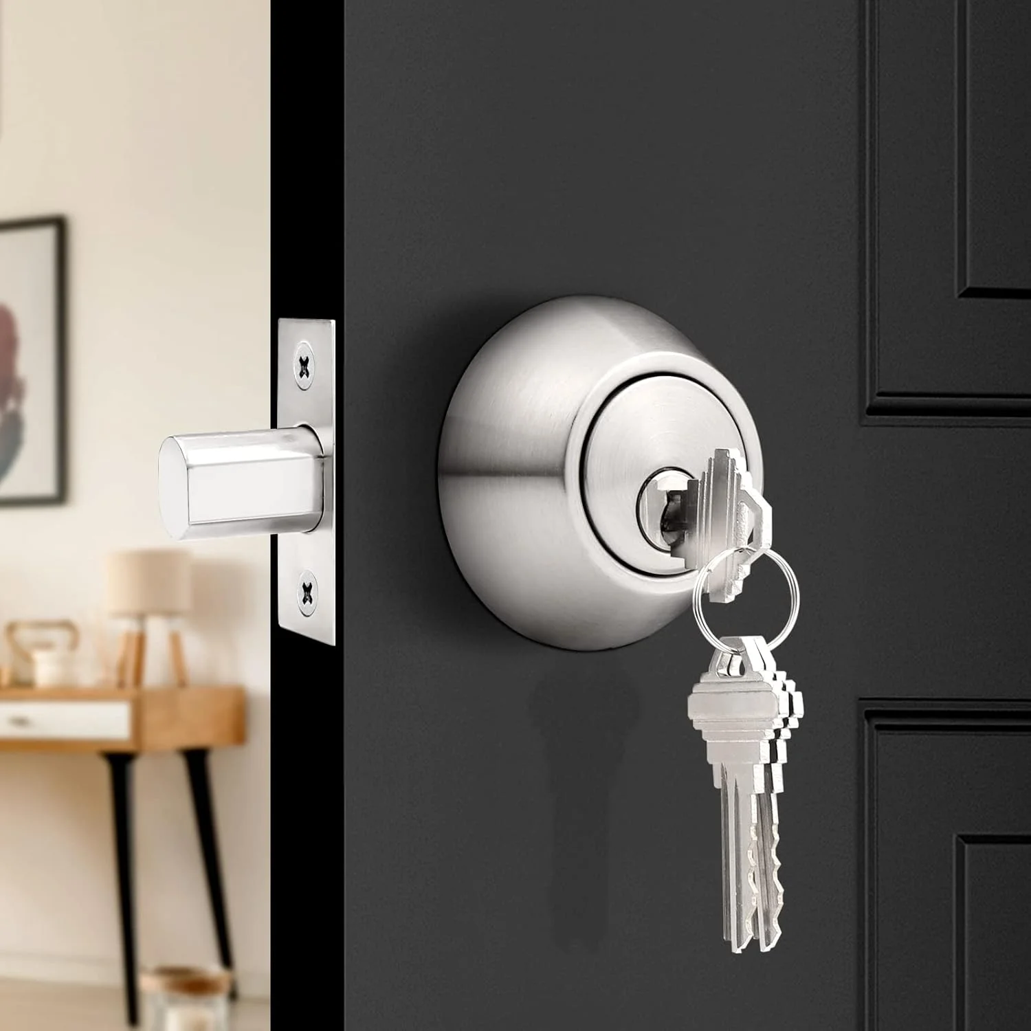 قفل های زبانه ای یکسان (بسته های ترکیبی) Probrico، قفل های زبانه ای تک سیلندر (مناسب برای درب ورودی و دروازه اصلی)، سخت افزار ضد سرقت 5 عددی نقره ای DLD101SNDB-combo-5Pack-US