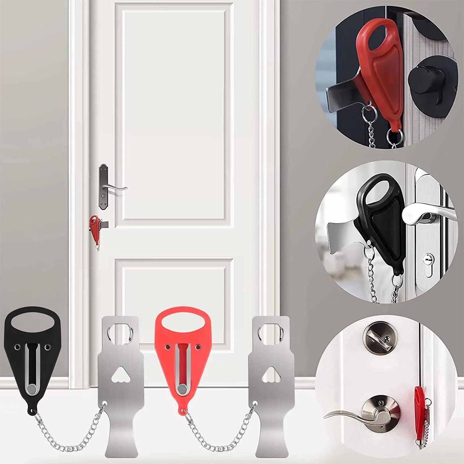 قفل درب قابل حمل 2 عددی، قفل ایمنی درب مسافرتی، قفل های اضافی برای ایمنی و حریم خصوصی بیشتر، قفل ایمنی ضد سرقت و حریم خصوصی برای خانه، آپارتمان، مدرسه