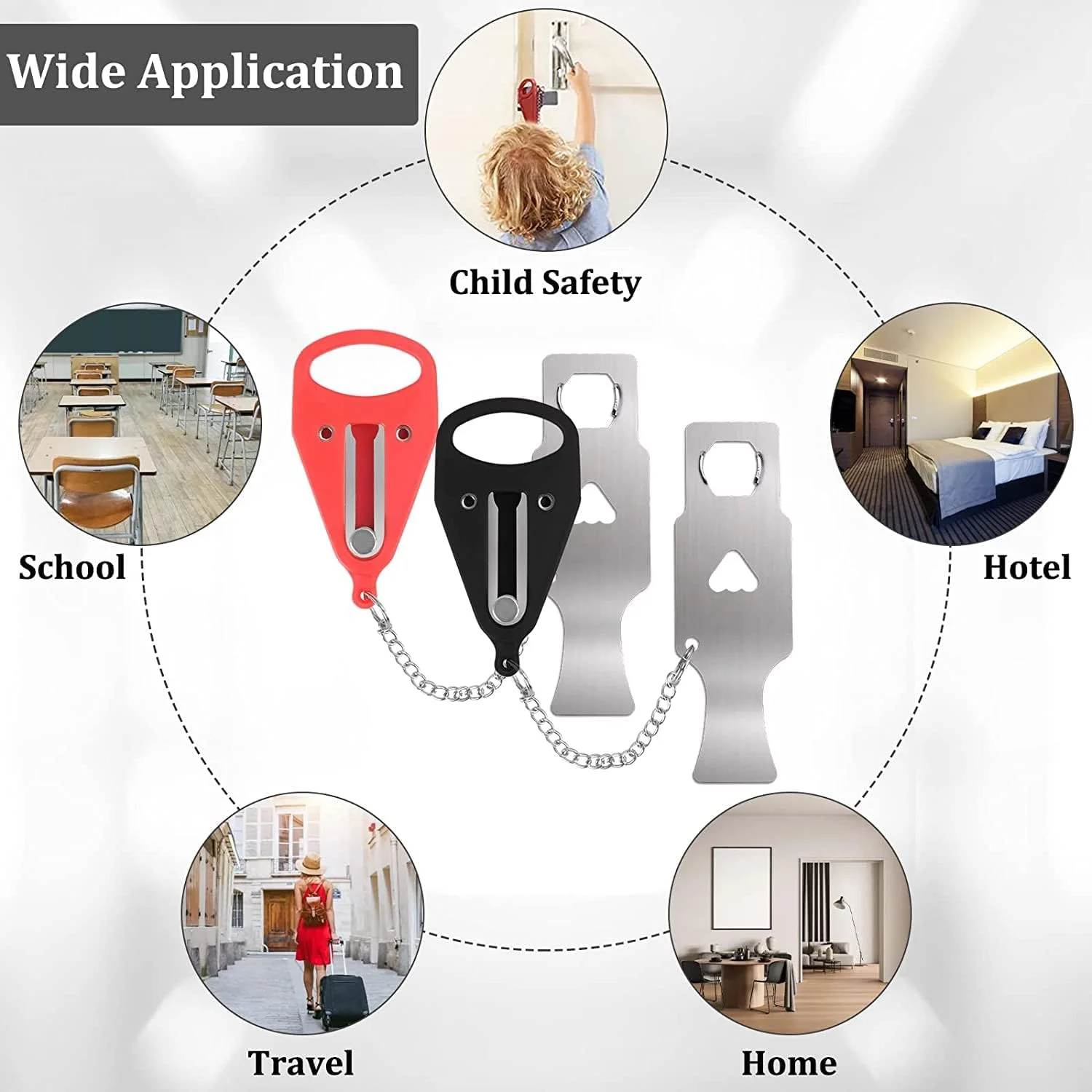 قفل درب قابل حمل 2 عددی، قفل ایمنی درب مسافرتی، قفل های اضافی برای ایمنی و حریم خصوصی بیشتر، قفل ایمنی ضد سرقت و حریم خصوصی برای خانه، آپارتمان، مدرسه