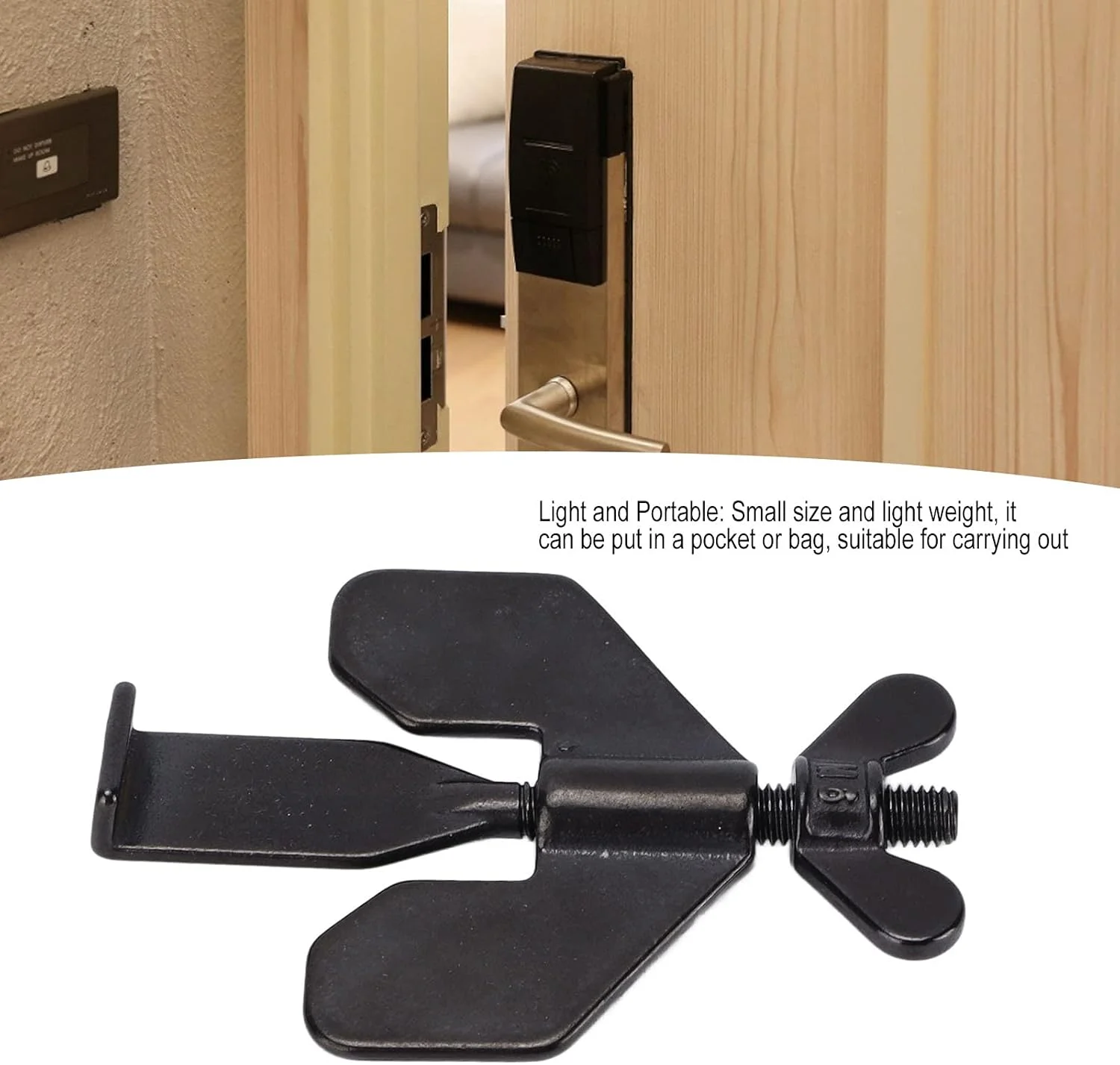 قفل درب قابل حمل، قفل مسافرتی برای امنیت خانه، ضد سرقت، نصب آسان برای هتل و آپارتمان، مشکی (مشکی)