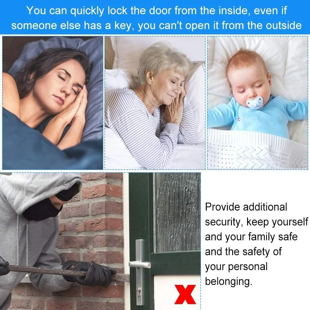قفل درب قابل حمل 2 عددی، قفل ایمنی درب مسافرتی، قفل های اضافی برای ایمنی و حریم خصوصی بیشتر، قفل ایمنی ضد سرقت و حریم خصوصی برای خانه، آپارتمان، مدرسه