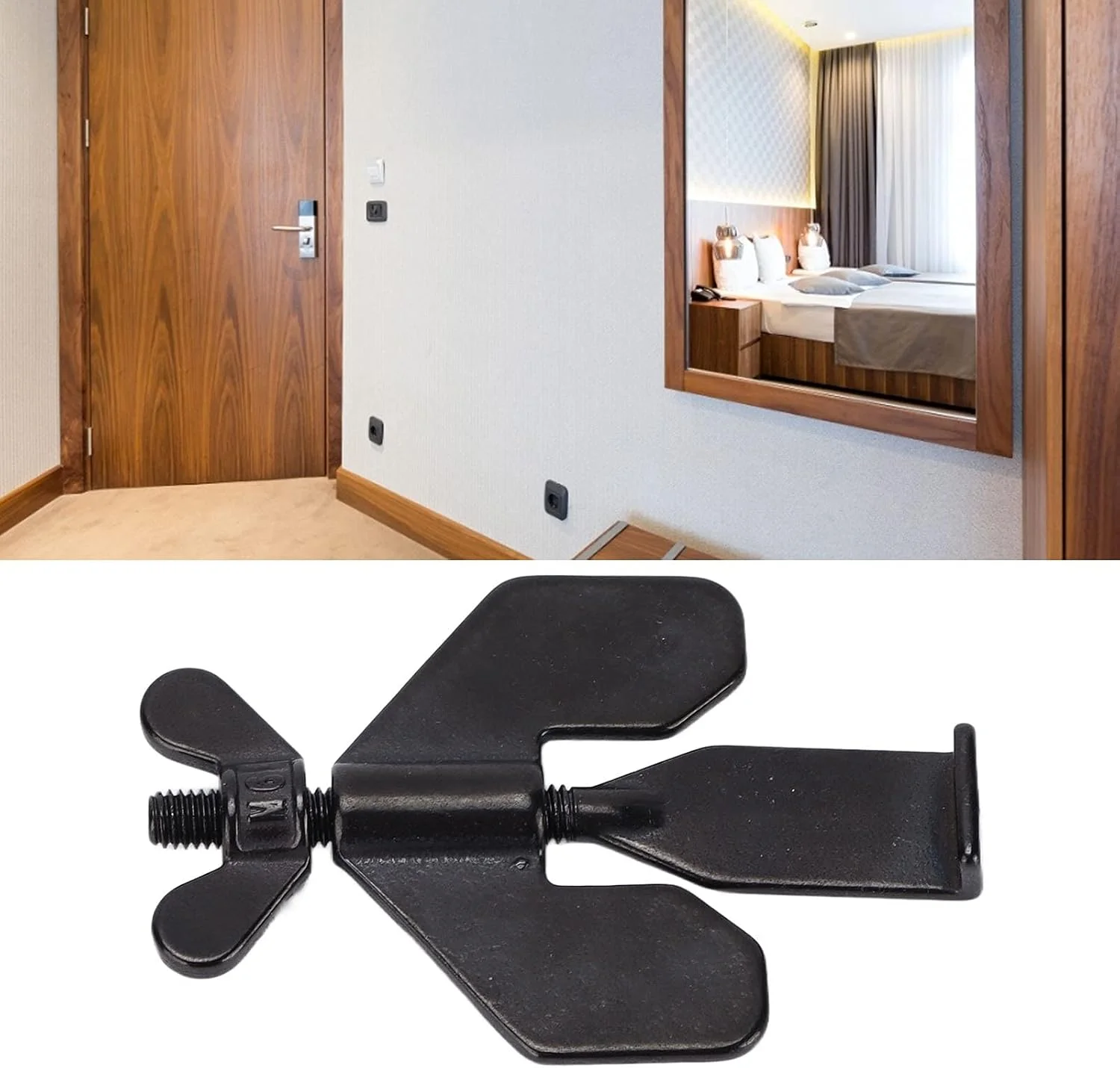 قفل درب قابل حمل، قفل مسافرتی برای امنیت خانه، ضد سرقت، نصب آسان برای هتل و آپارتمان، مشکی (مشکی)