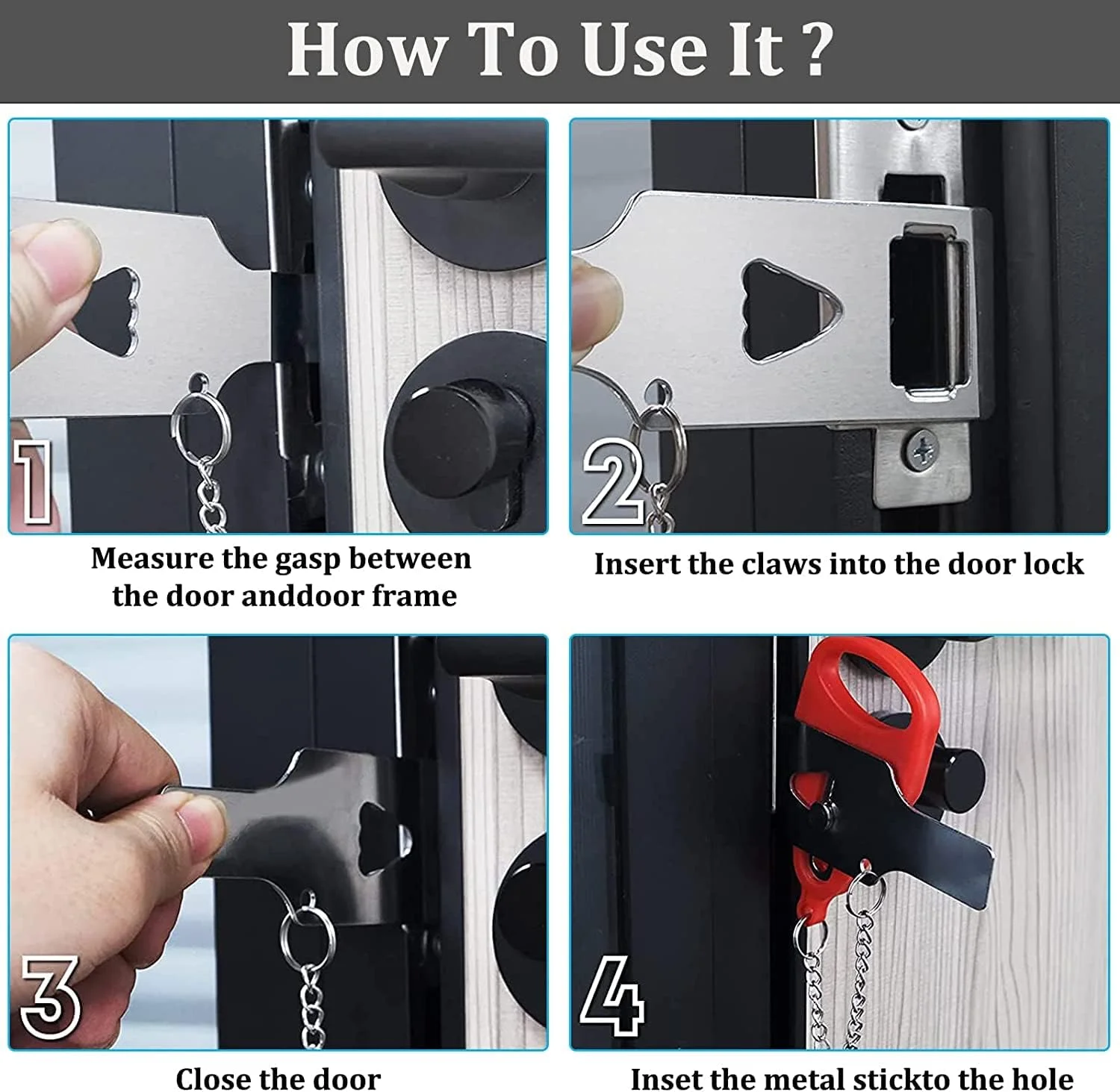 قفل درب قابل حمل 2 عددی، قفل ایمنی درب مسافرتی، قفل های اضافی برای ایمنی و حریم خصوصی بیشتر، قفل ایمنی ضد سرقت و حریم خصوصی برای خانه، آپارتمان، مدرسه