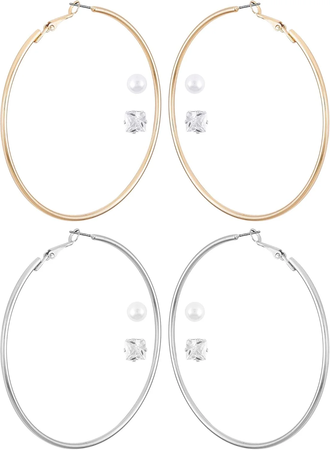 ست گوشواره چهارتایی گس شامل حلقه های بزرگ و گل میخ