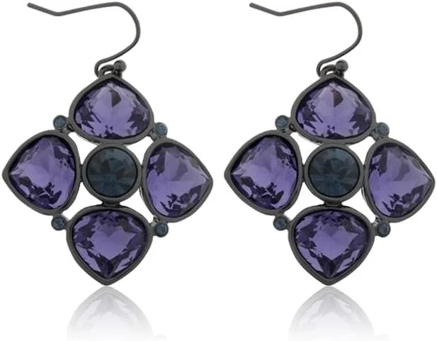 گوشواره زنانه آویز خوشه گلابی GUESS UBE91104 استیل ضد زنگ با روکش رودیوم، کریستال زیرکونیا بنفش