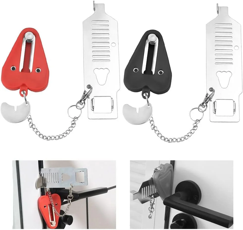 قفل درب قابل حمل، بسته 2 عددی قفل اضافی درب سنگین و محکم برای حریم خصوصی و ایمنی بیشتر، آپارتمان، و جلوگیری از ورود غیرمجاز در سفر، خانه، آپارتمان و مدرسه (B)