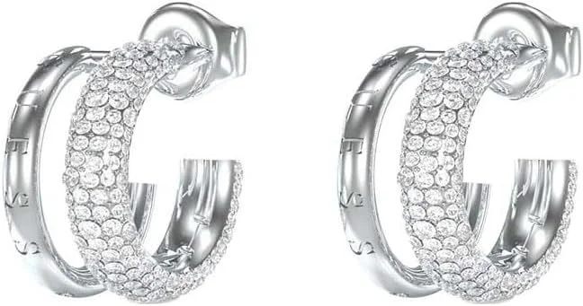 گوشواره زنانه گس، جواهرات ساخته شده از استیل با روکش رودیوم، گوشواره حلقه ای Jungle Pave، سایز 15 میلی متر، سایز جواهر T/U، مرجع JUBE05197JWRHT/U