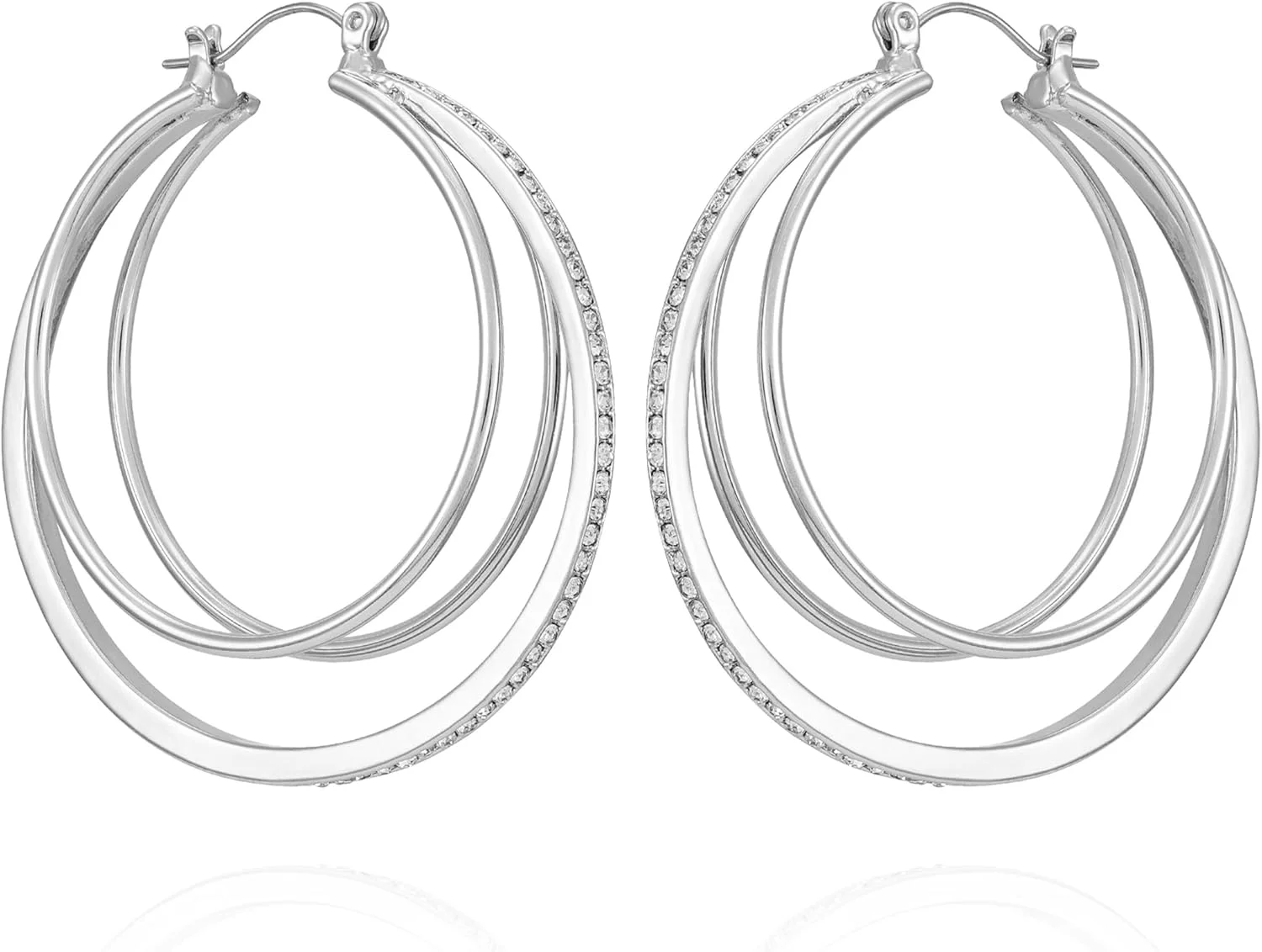 گوشواره های حلقه ای سه لایه نگین دار نقره ای گس